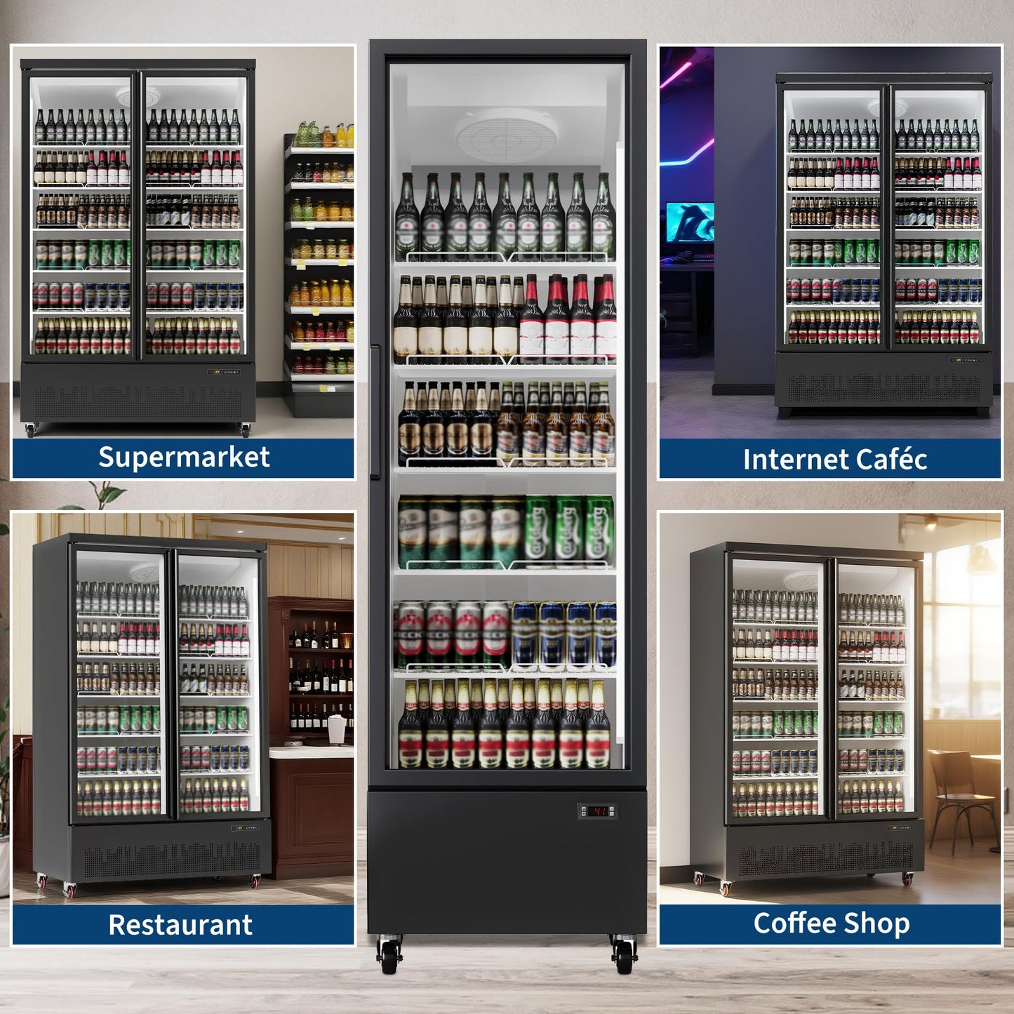 17.7 CF Commercial Refrigerator Display Refrigerator, Glass Door Upright Fridge, Cooler with Adjustable Shelves, Beverage Refrigerator for Shop, Restaurant, Store, Kitchen Appliances, Black