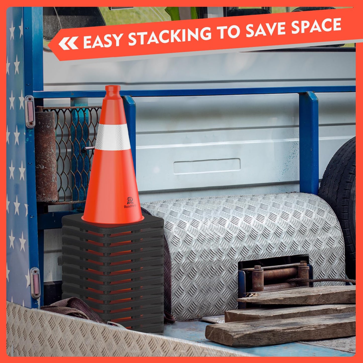 RoadHero 8 Pack Traffic Safety Cones 18 Inch, PVC Cone with Black Weighted Base, Orange Cones with Reflective Collar, Cones for Parking Lot, Construction Events, Road Safety