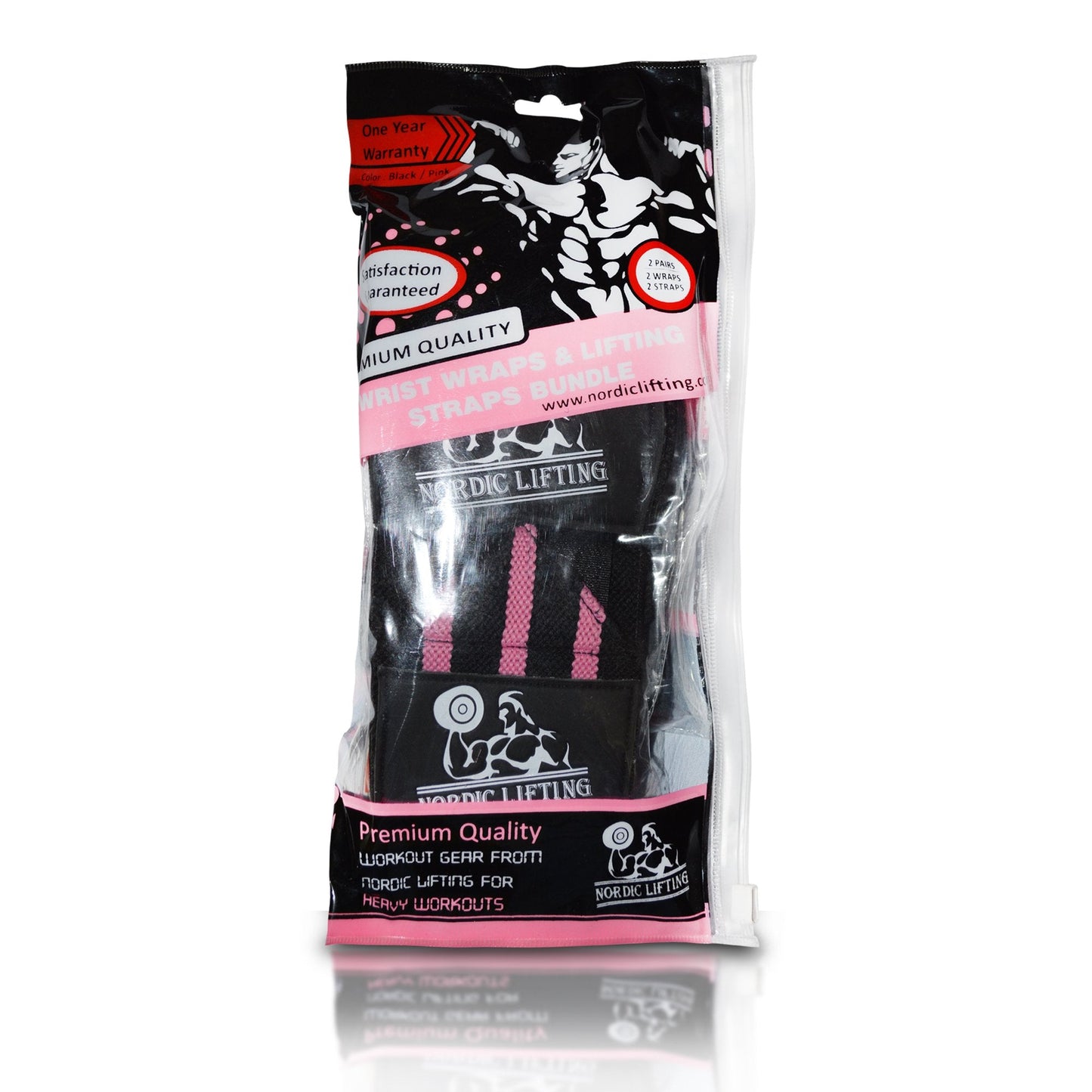 Wrist Wraps + Lifting Straps Bundle (2 Pairs) for Weightlifting, Cross Training, Workout, Gym, Powerlifting, Bodybuilding -Support for Women & Men, No Injury during Weight Lifting-Pink