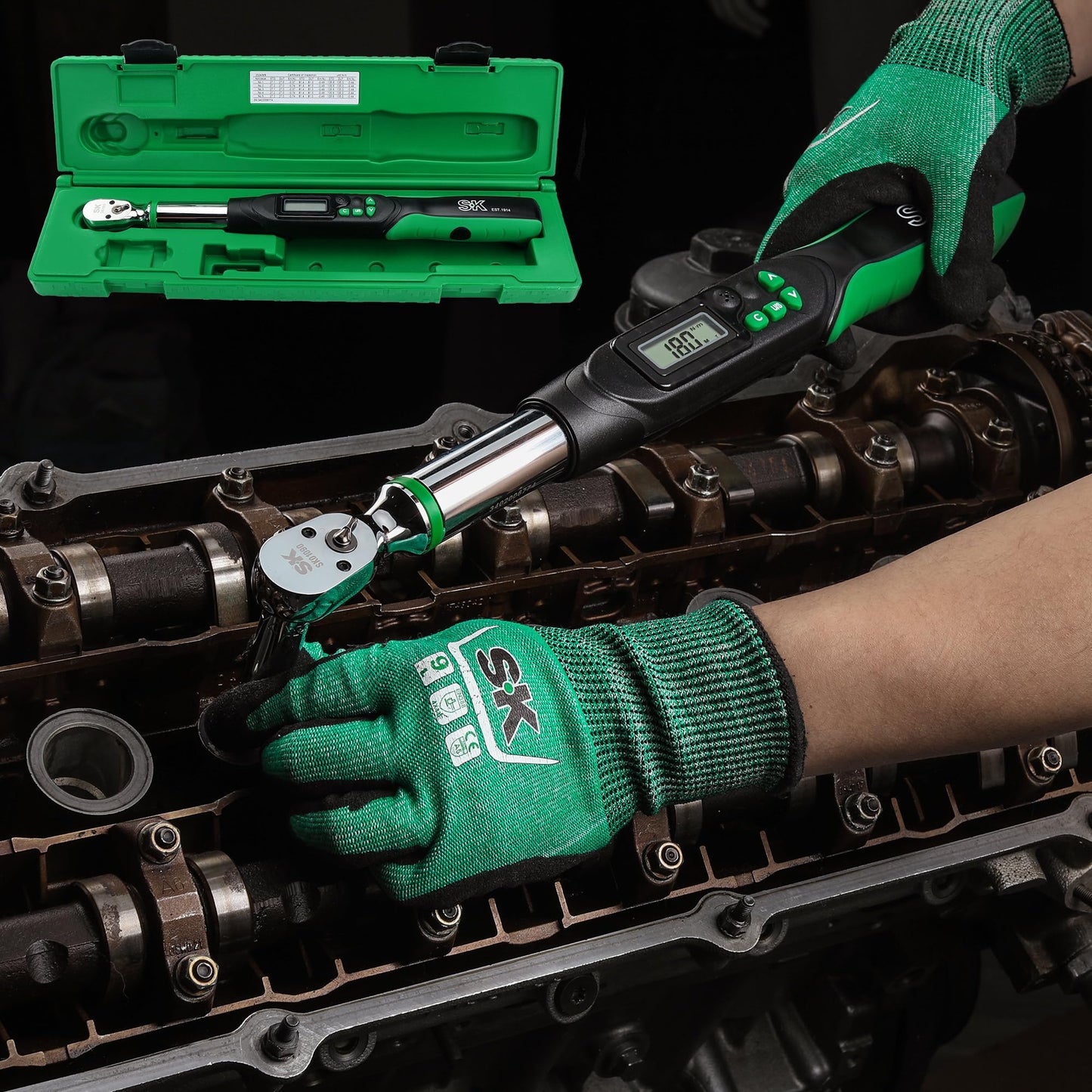 SK 3/8" Drive Digital Torque Wrench, 6.8 to 135 N-M, LED Display, Four Units of Measure & Flash Notification