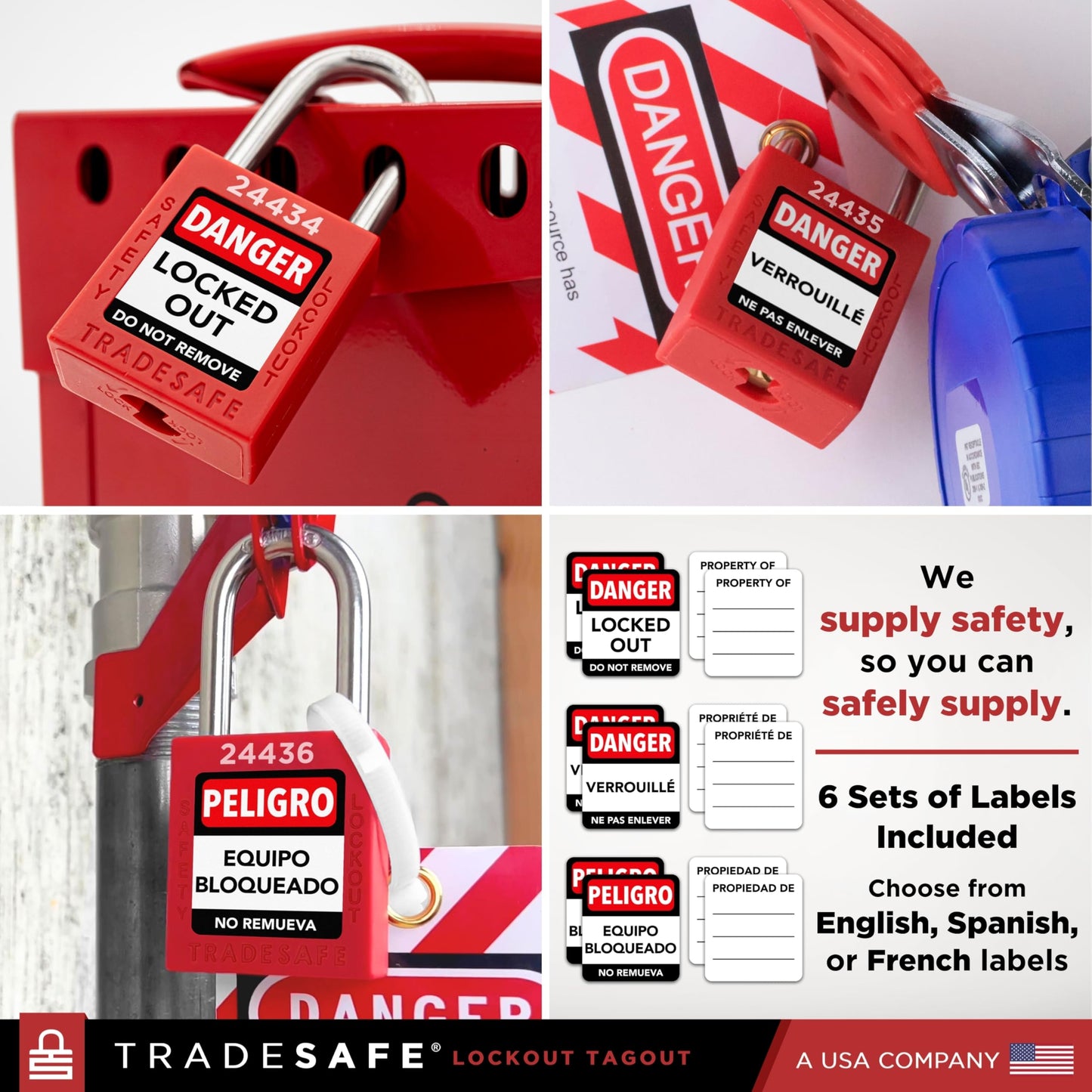 TRADESAFE Lockout Tagout Locks Set - 10 Red Loto Locks, Lockout Locks Keyed Different, 1 Key Per Lock, OSHA Compliant Lock Out Tag Out Padlocks, Safety Padlocks for Electrical Lockout Tag Out Kits