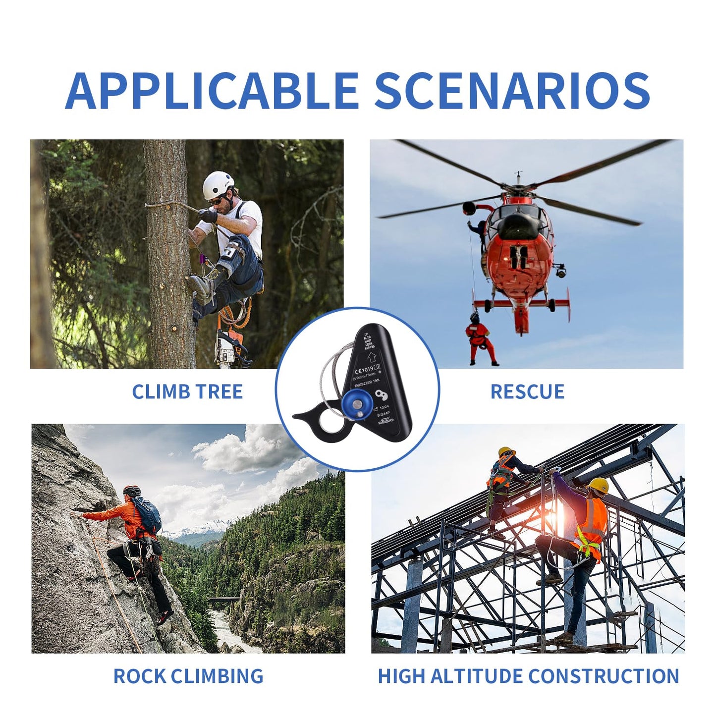 REISIO 15KN Detachable Rope Grab Ascender,11-12 MM Rope Flip Line Climbing Ascender for Rock Climbing, Tree Climbing and Rescue Mountaineering Tree Arborist Caving (ZWQ-002)