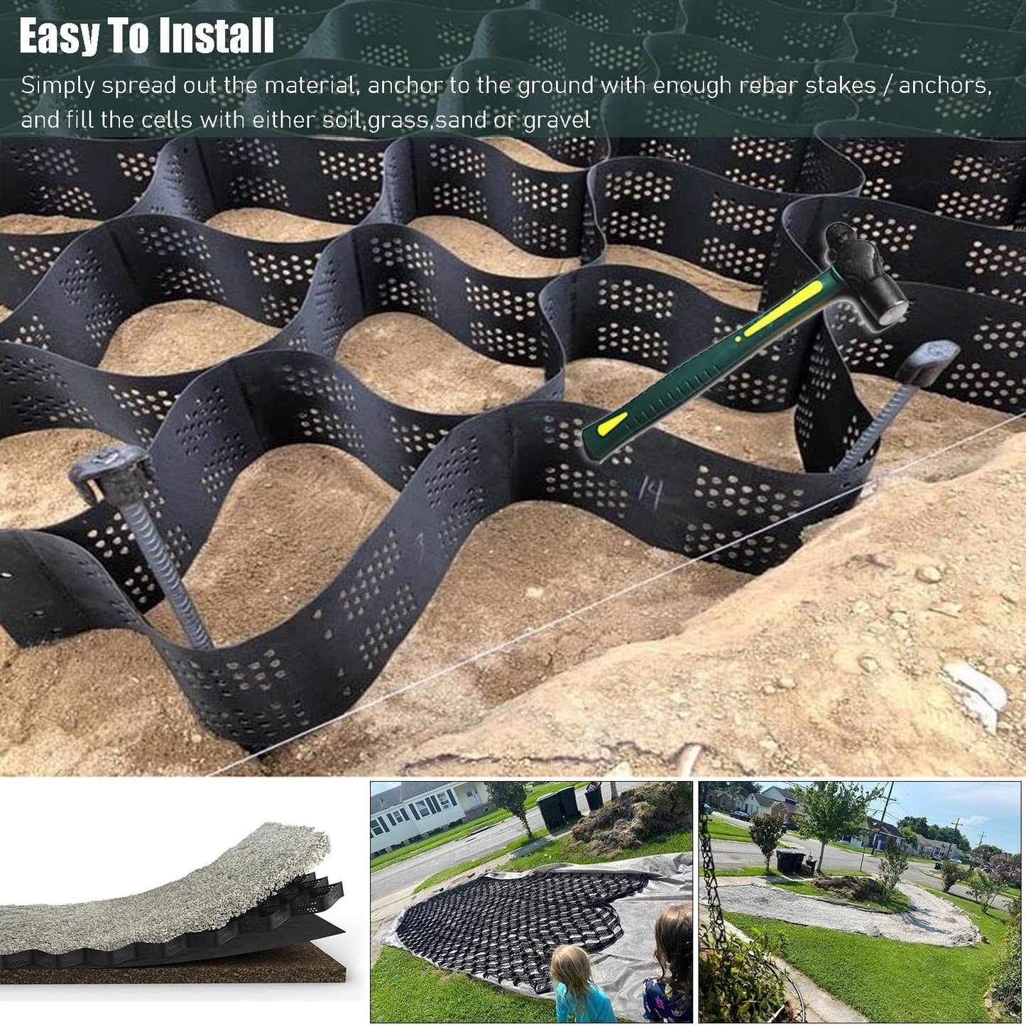 Driveway Grids Garden Shed Base Grid,2inch High Geo Grid Polyethylene Strength Soil Foundation for Landscaping Patio Walkways, Mud Erosion Control Grids ( Color : W x L , Size : 1m x4m (3.3X13ft) )