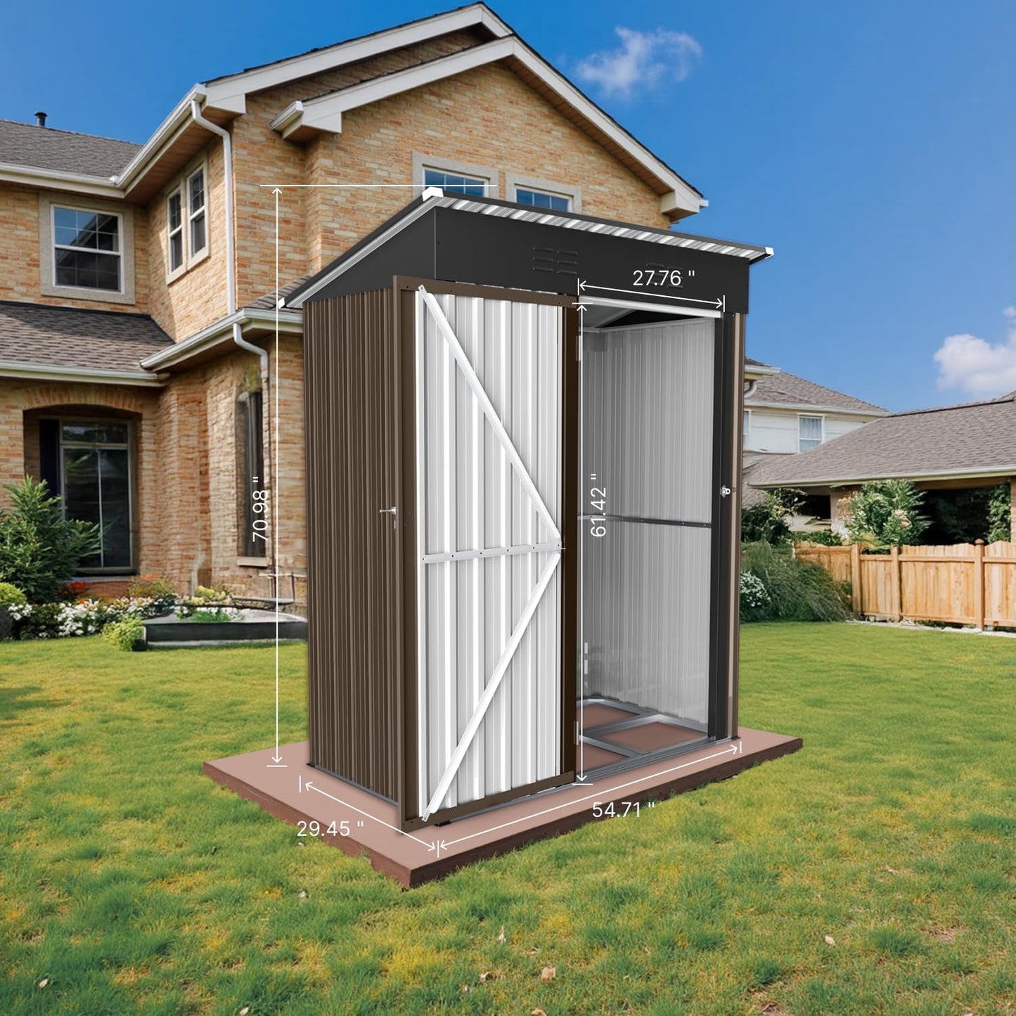 5' x 3' Outdoor Storage Shed, Sturdy Metal Building w/Floor Frame and Lockable Doors for Garden, Backyard, Poolside and Lawn, Brown
