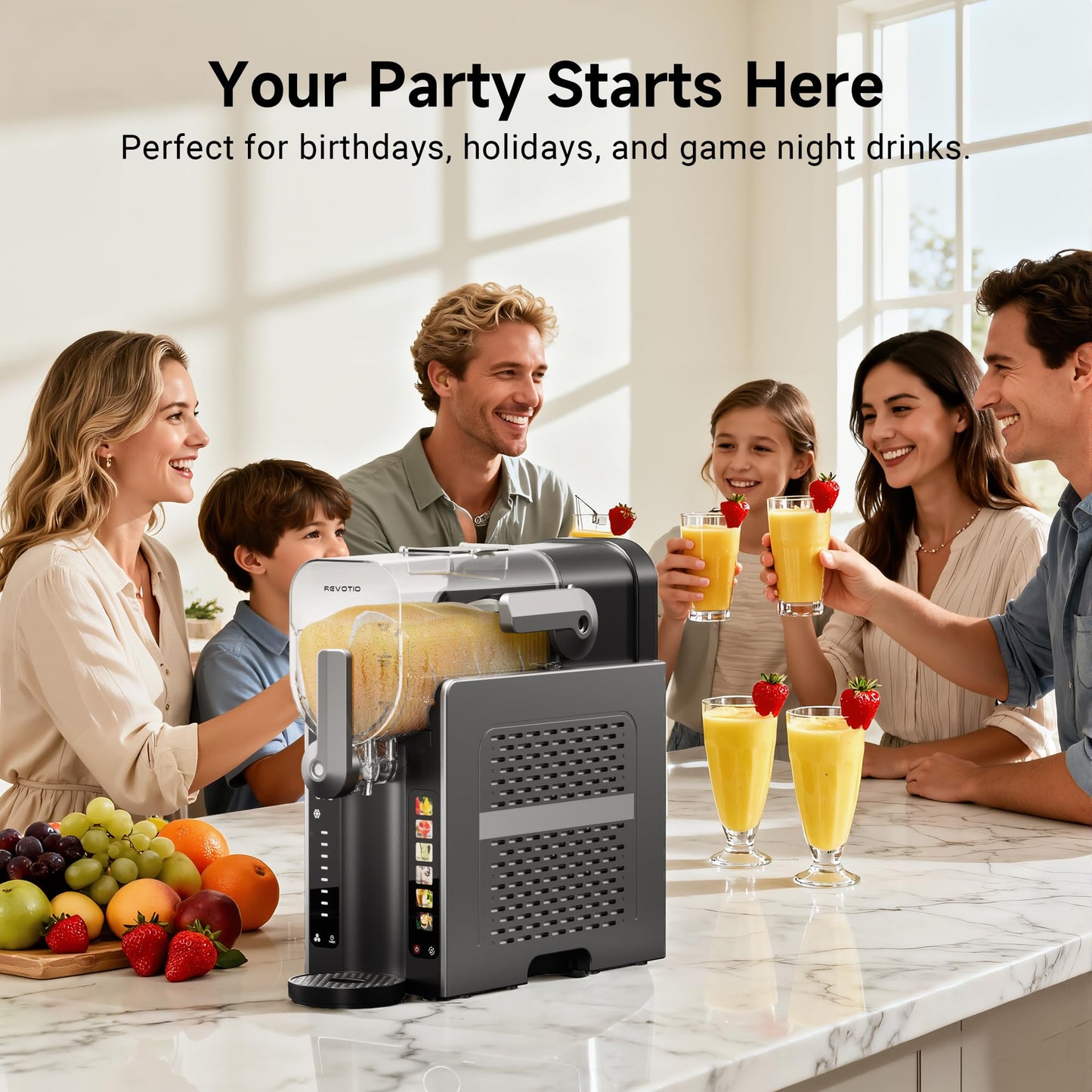REVOTIO Slushie Machine for Home, 88 oz Slushy Machine, No Ice Needed Frozen Drink Maker with 6 Presets, Quiet, Auto-Clean, LED Display, Black, Perfect for Margaritas, Frappés, Milkshakes and More