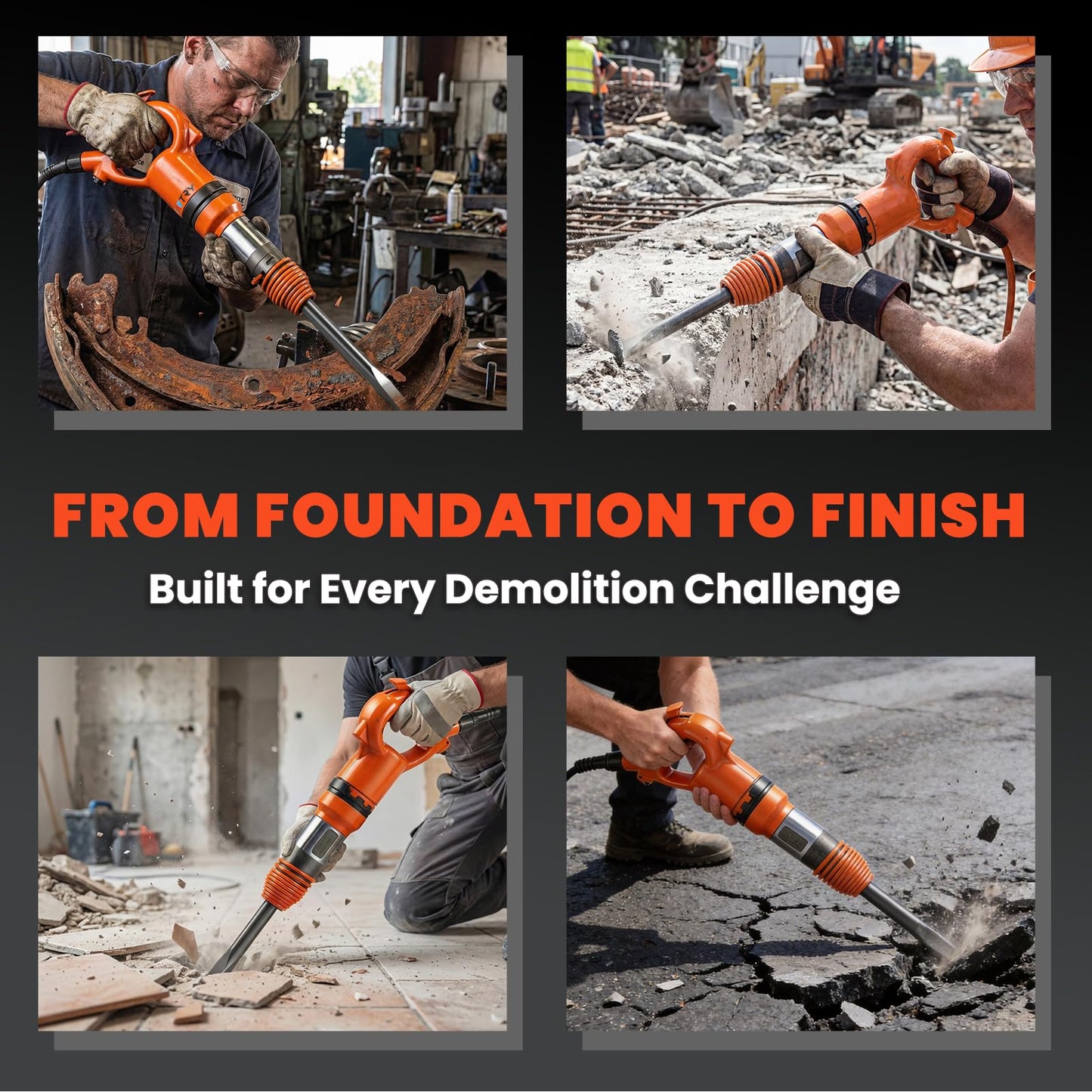 NEWTRY 21L/S Air Hammer 14J Pneumatic Hammer Shovel Heavy-Duty Air Chisel with 12” Hammer Chisel Attachment for Concrete Breaking & Rust Cleaning