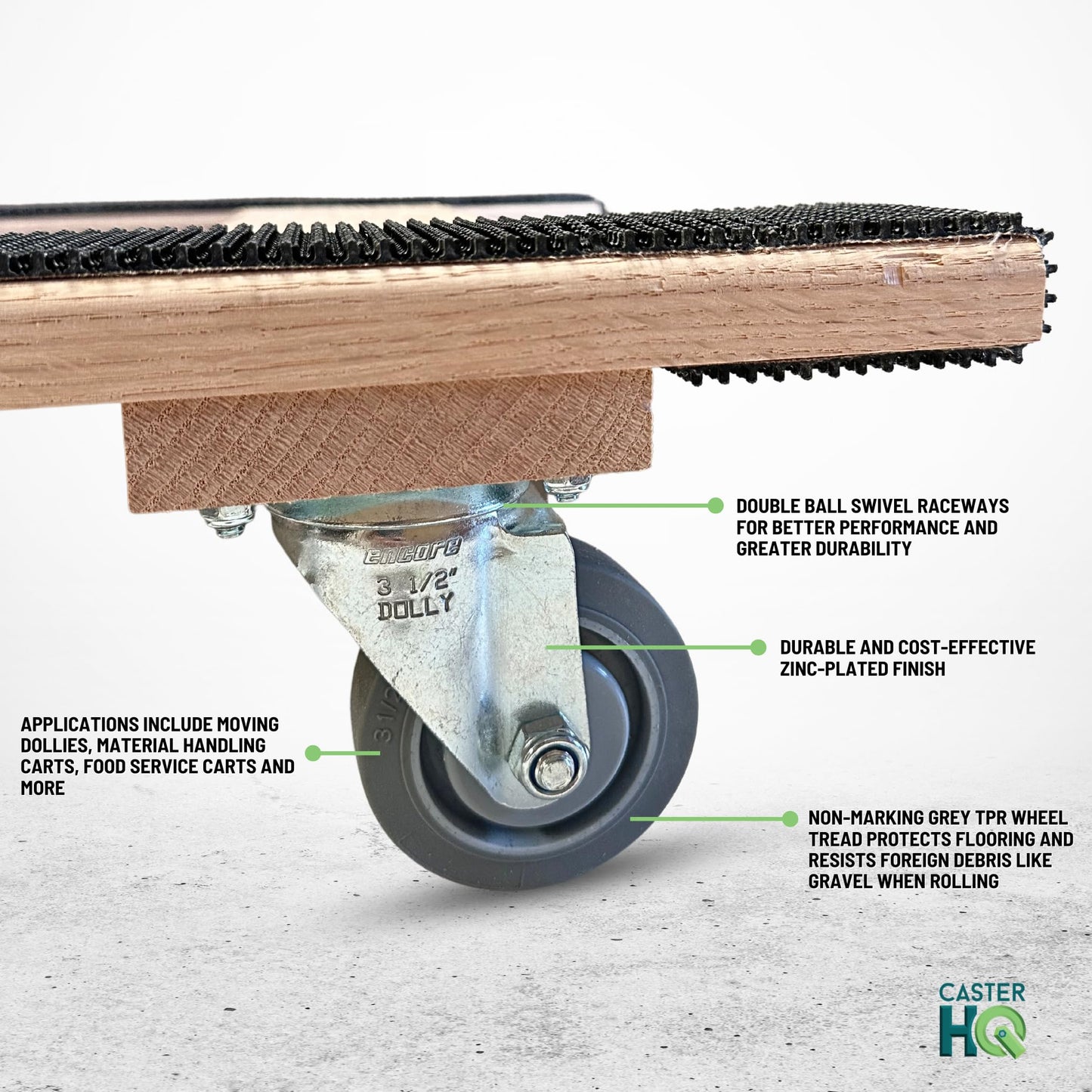 CasterHQ 18"x30" Heavy-Duty H-Frame Dolly – 1000 lbs Capacity – Made in USA – Non-Marking 4" Swivel Wheels – Durable Oak Design with Rubber Tread for Secure Furniture Moving