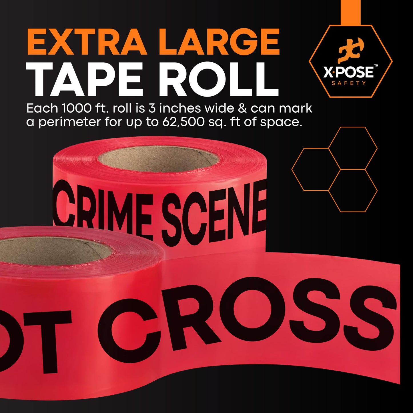 Xpose Safety 3 Mil Red Crime Scene Do Not Cross Tape – (32 Rolls) – 3" x 1000' High-Visibility Barricade Tape for Construction Sites, Hazards, Crime Scenes