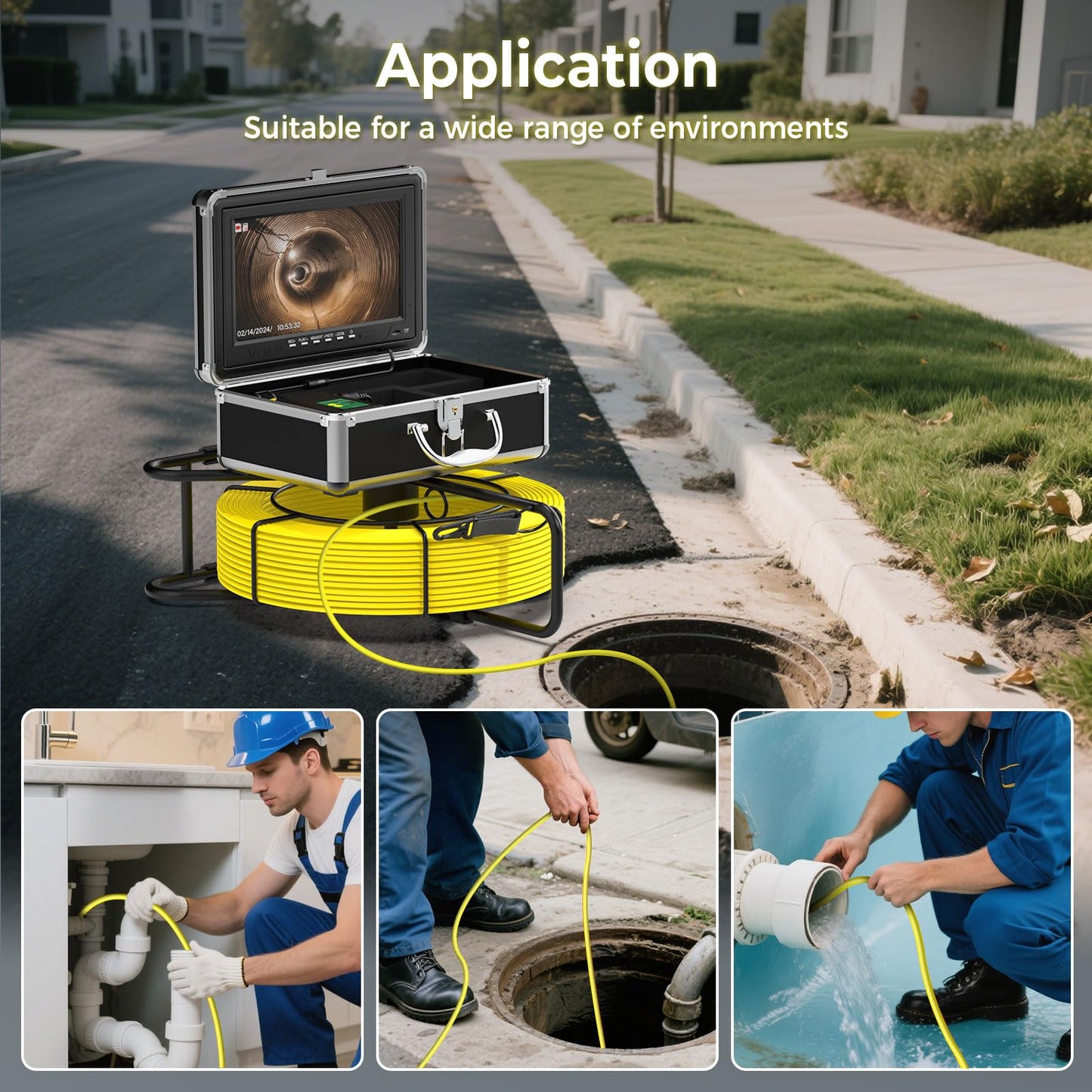 Sewer Camera 100ft, Drain Camera with 10'' IPS DVR, 1080P HD Pipeline Inspection Camera with 23mm Sapphire Lens, 5X Zoom, Meter Counter, Sewer Inspection Camera, Pipe Camera with 7mm Cable & 32G Card