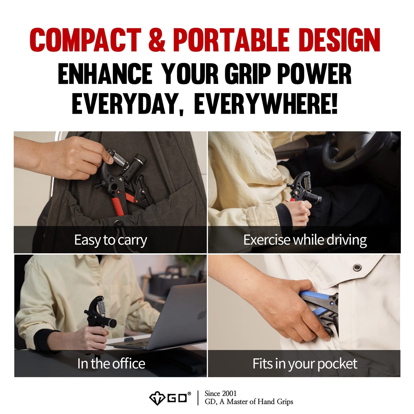 GD GRIP2 Hand Grip Strengthener Adjustable gripper (22~77lbs) Forearm Exerciser Wrist Strengthener Grip Strength Trainer Wrist Strengtheners Grip Trainer RED