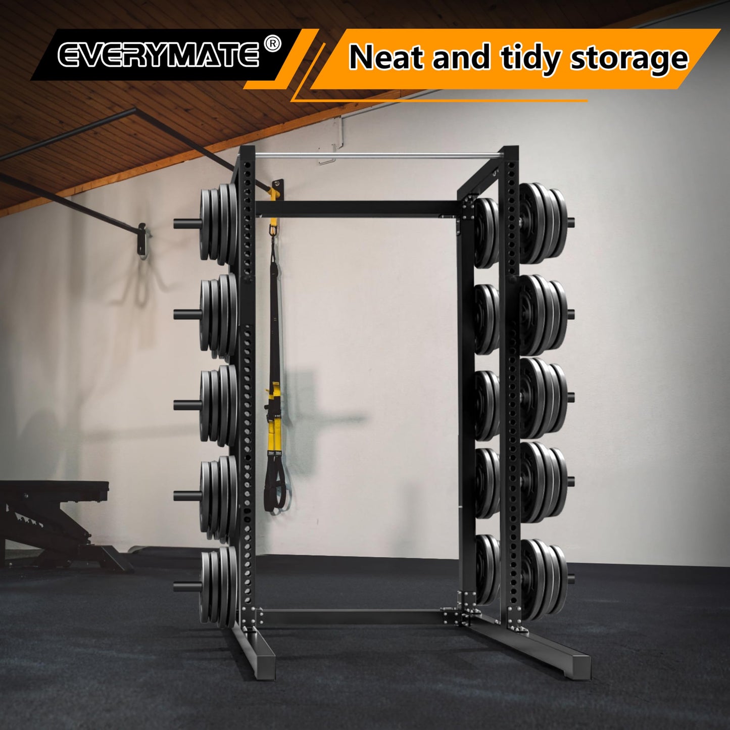 EVERYMATE Weight Plate Holder: Power Rack Attachments Squat Rack Weight Plate Rack for 1 inch Standard Weight Plates, 2x2 3x3 2x3 Power Cage Accessories Weight Plate Storage
