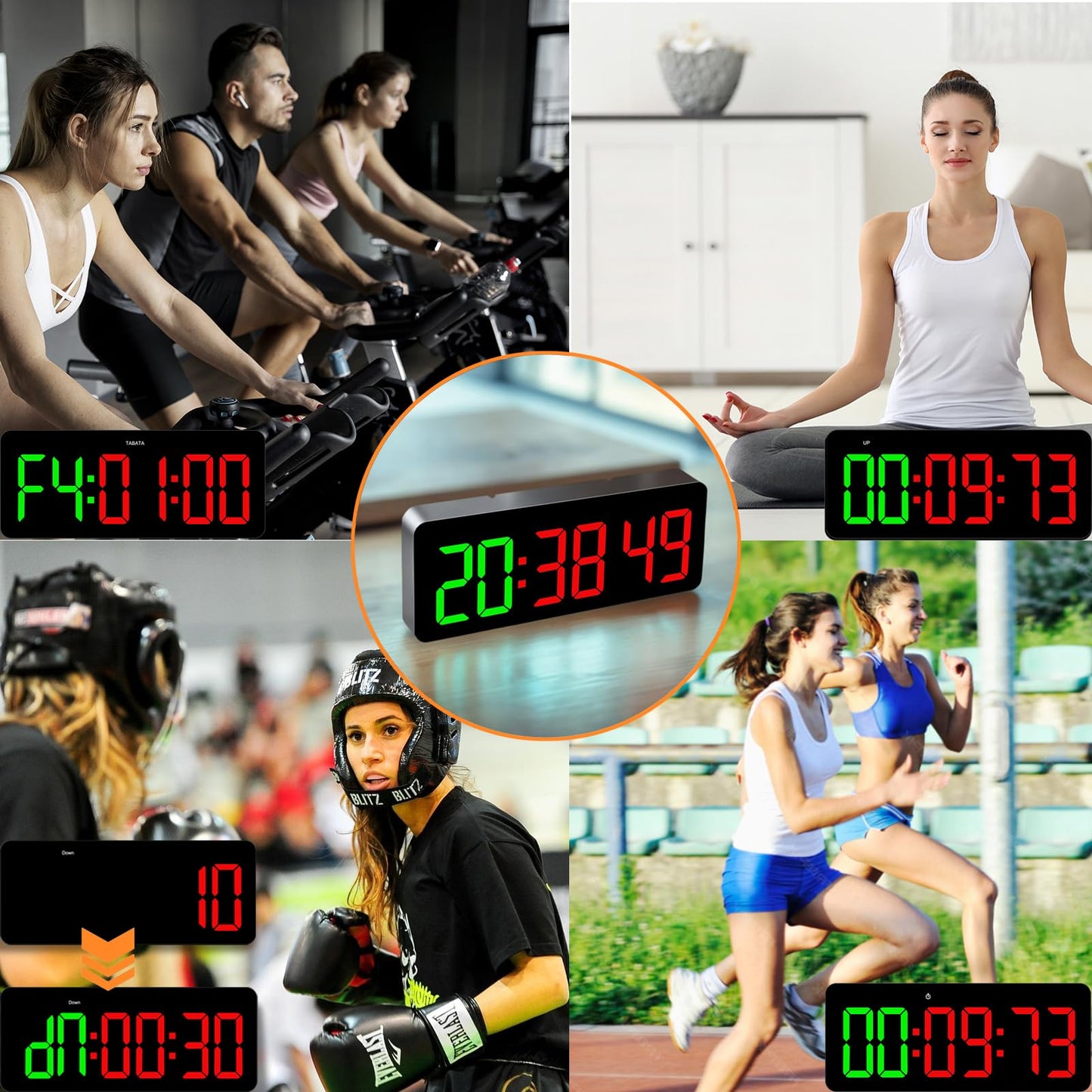 QINYUNE Gym Clock Timer for Tabata/FGB/EMOM,Interval Workout with Large LED Display,Digital Wall Clock with Seconds | Fitness Timer with Remote Control for Classroom Home Garage Office