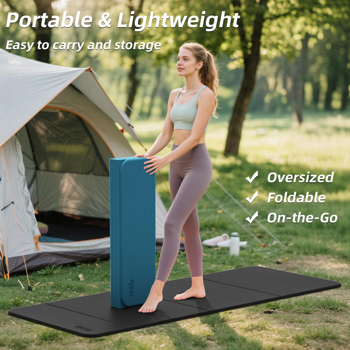 Extra Large 75"x32" Foldable Yoga Mat, Durable Non-Slip TPE Fitness Mat for Yoga, Pilates, Floor Workouts, 7-Fold Portable for Home Gym & Travel (6mm Thick)(Black)