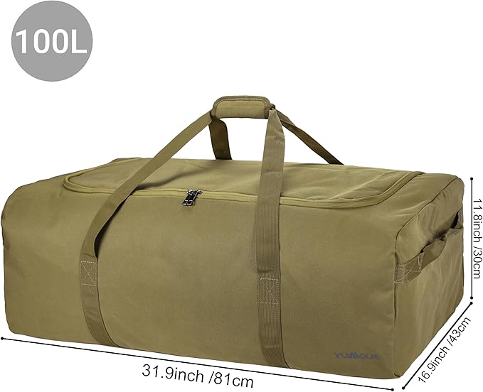 Large Duffle Bag 100L, Travel Duffel Bag for Men, Water & Tear Resistant Travel Bag, Extra Large Moving Bags Women Weekender Bag Overnight for Sports Travel Essentials, Camping Gear Storage (Khaki)
