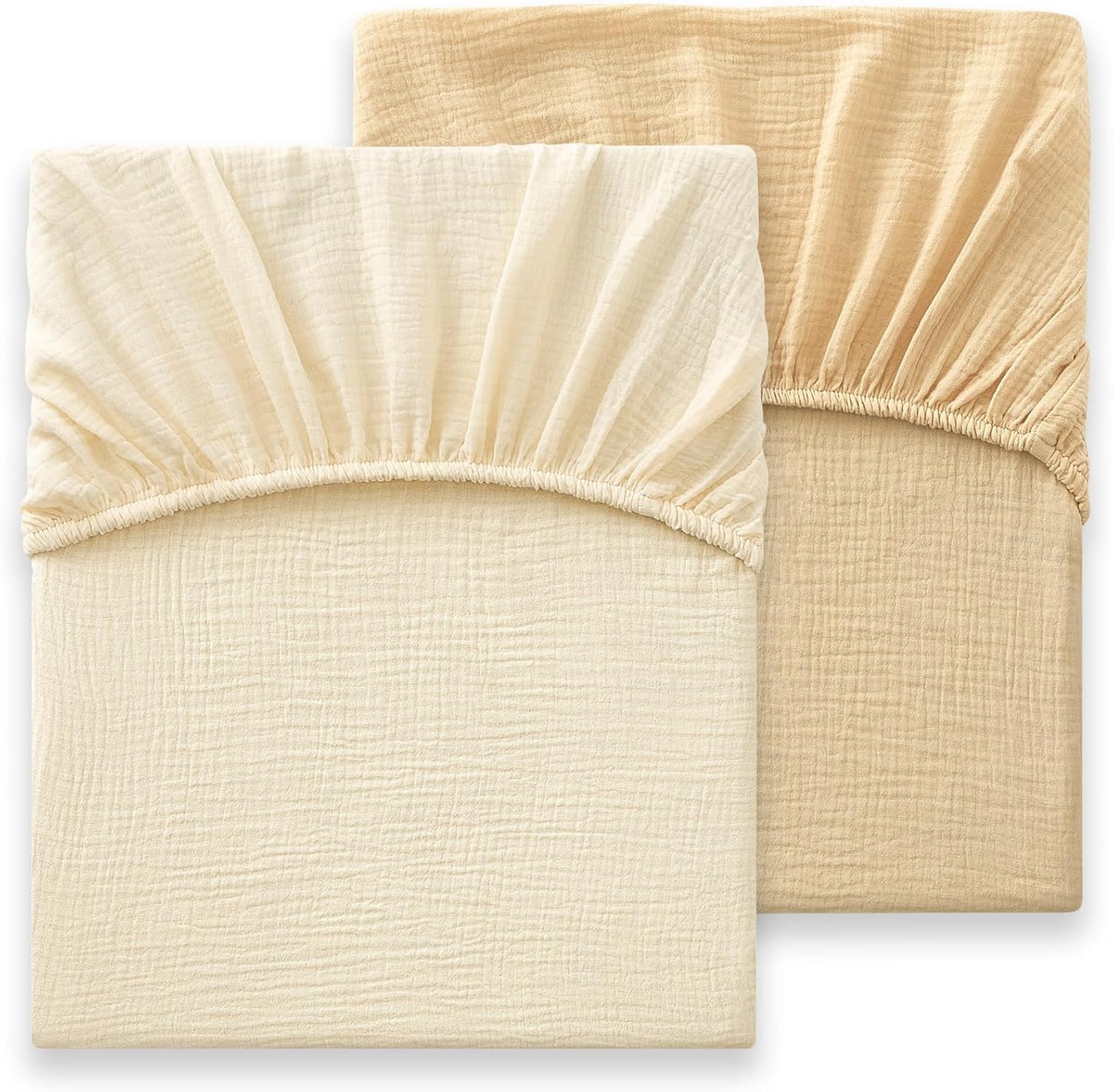 Bailix Heavyweight Muslin Baby Crib Sheets - 2PCS Neutral Fitted Sheets | Soft 100% Organic Cotton (Cream, Coffee)