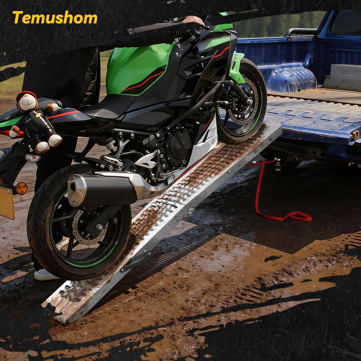 Temushom 67" Folding Truck Ramps, 1000 Lbs Capacity Heavy Duty Loading Ramps for Lawn Mower, Portable Anti-Slip Steel Loading Ramps for Pickup Trucks, ATV, UTV, Motorcycle, Trailer, Dirt Bike, 2-Pack