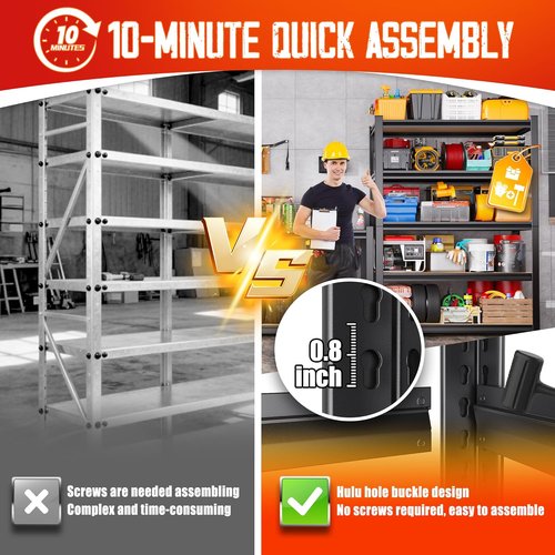 Garage Shelving | Heavy-Duty Metal Storage Unit - Adjustable 5-Tier Rack, 2050 lbs Capacity, Black - 78"x45"x20"