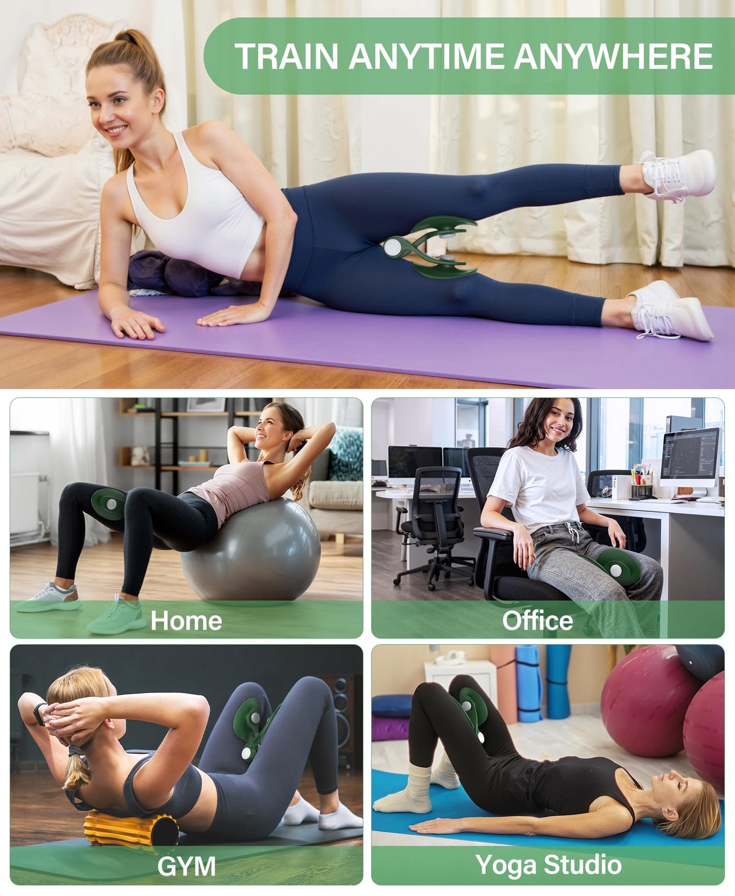 Kegel Exerciser, Pelvic Floor Muscle Exercise Devices for Women, Inner Thigh Exerciser Leg Workout Equipment Thigh Trainer for Male Hip Trimmer Inner Thigh Toner Workout (Dark Green)