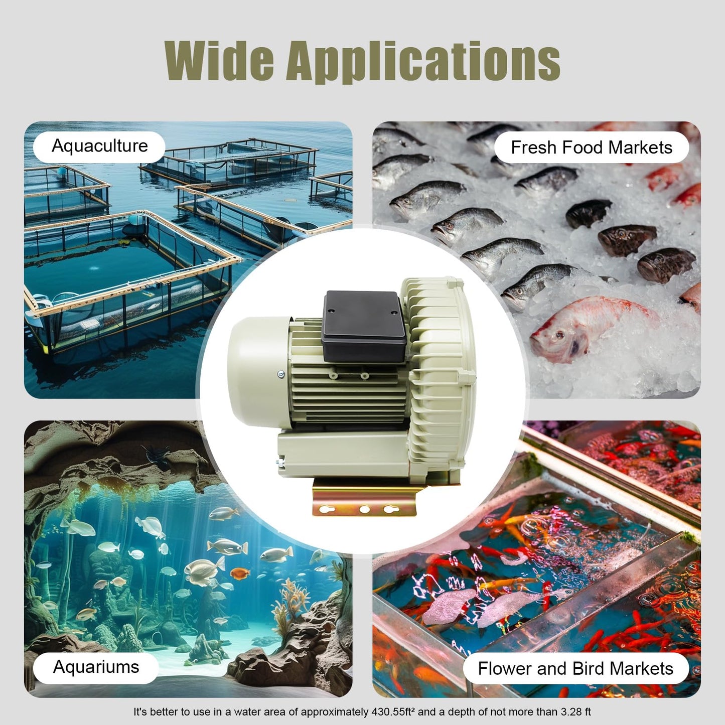 Air Pump Blower, 370W Industrial Aquaculture Vortex Air Blower, Seafood Pond Fish Tank High Pressure Blower, Commercial Centrifugal Cycle Air Blower for Aquaculture, Fresh Food Market, Aquarium