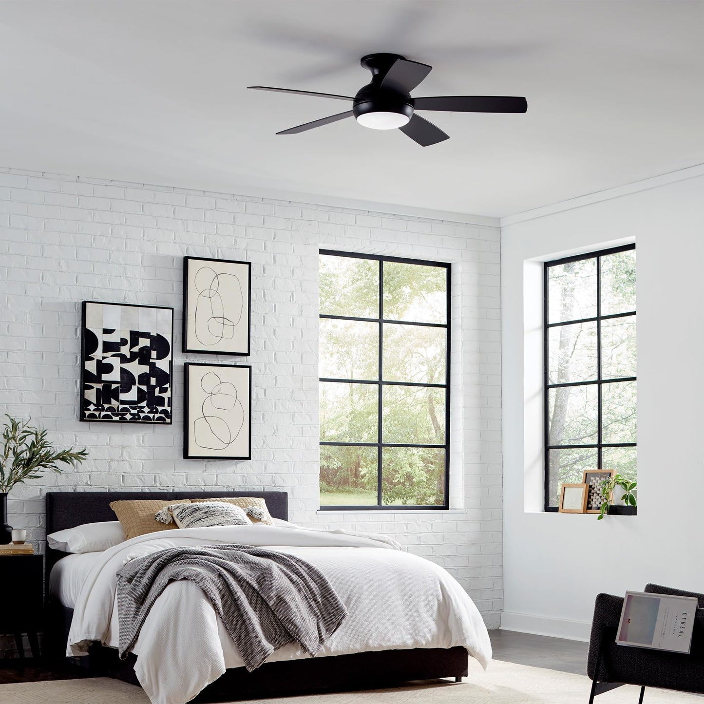 WAC Lighting F-034L-MB Odyssey 44" Hugger Ceiling Fan with LED Lights & Remote, Matte Black