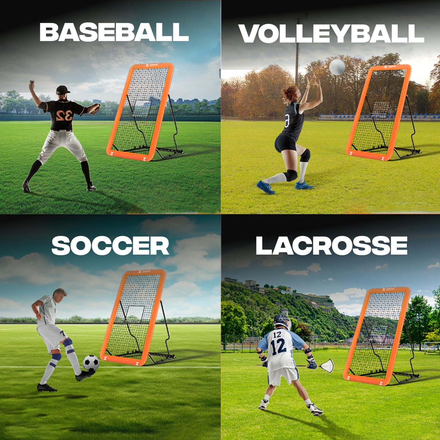 Zested Sports 7x4 FT Multi-Sport Rebounder Net – Adjustable Training Net for Volleyball, Lacrosse, Baseball & Soccer – Heavy-Duty Steel Frame, High-Tension Net & Carry Bag for Indoor/Outdoor Practice