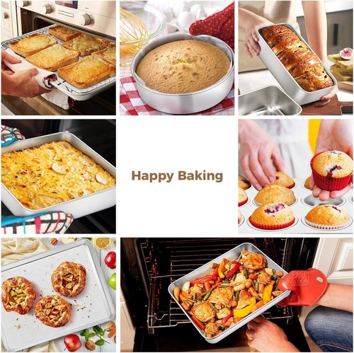 E-far 9-Piece Stainless Steel Baking Pan Set - Versatile Bakeware for Cakes, Cookies & Muffins | Dishwasher Safe