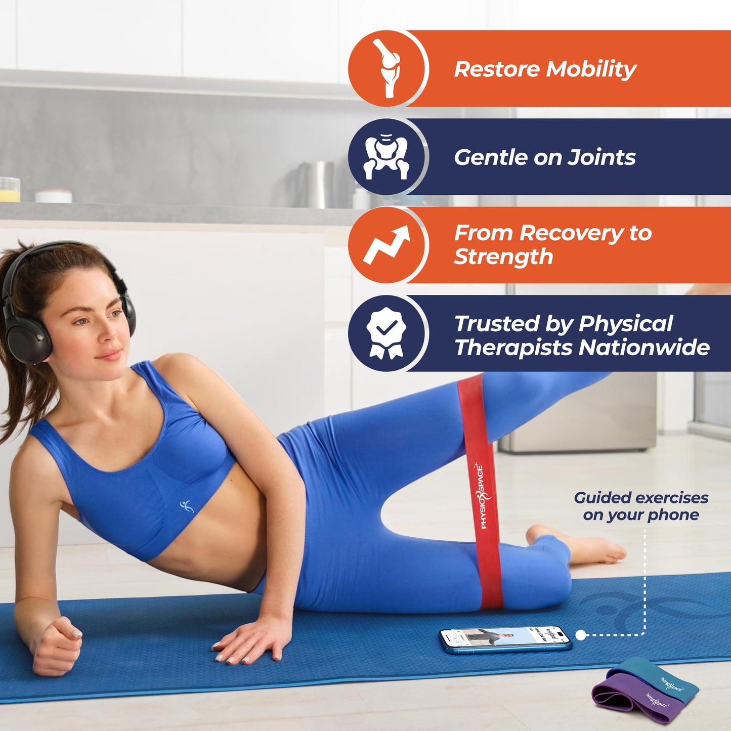 PhysioSpace Resistance Bands for Working Out – Set of 6 Loop Exercise Bands for Legs Glutes and Core – Natural Latex Booty Band Designed by a Physical Therapist for Men and Women