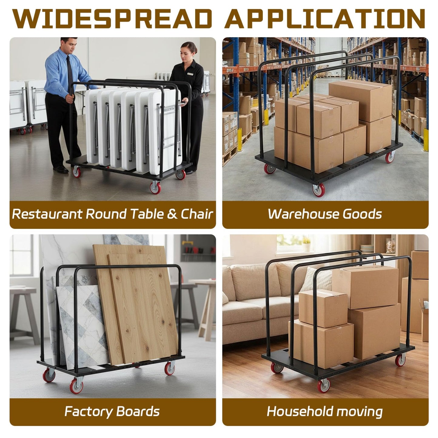 Heavy Duty Folding Table Cart Dolly, 3000 lb Capacity, Holds 20 Tables, 5" PU Swivel Wheels, Folding Transport Cart for Drywall, Panels, Boxes, Events, Warehouse Use, 46" x 39" x 29"