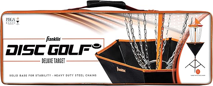 Franklin Sports Disc Golf Baskets - Portable Disc Golf Target with Chains Included - Disc Golf Basket Stand Equipment for Hole + Course Creation