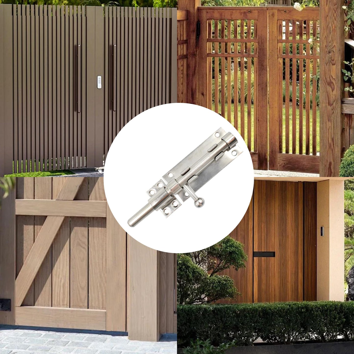 AUXBC 7.9 Inch Sliding Bolt Gate Latch, Stainless Steel Slide Barrel Bolt Latch, Heavy Duty Security Bolt Door Lock Slide Latch for Home Garden Warehouse Garage Door, Silver