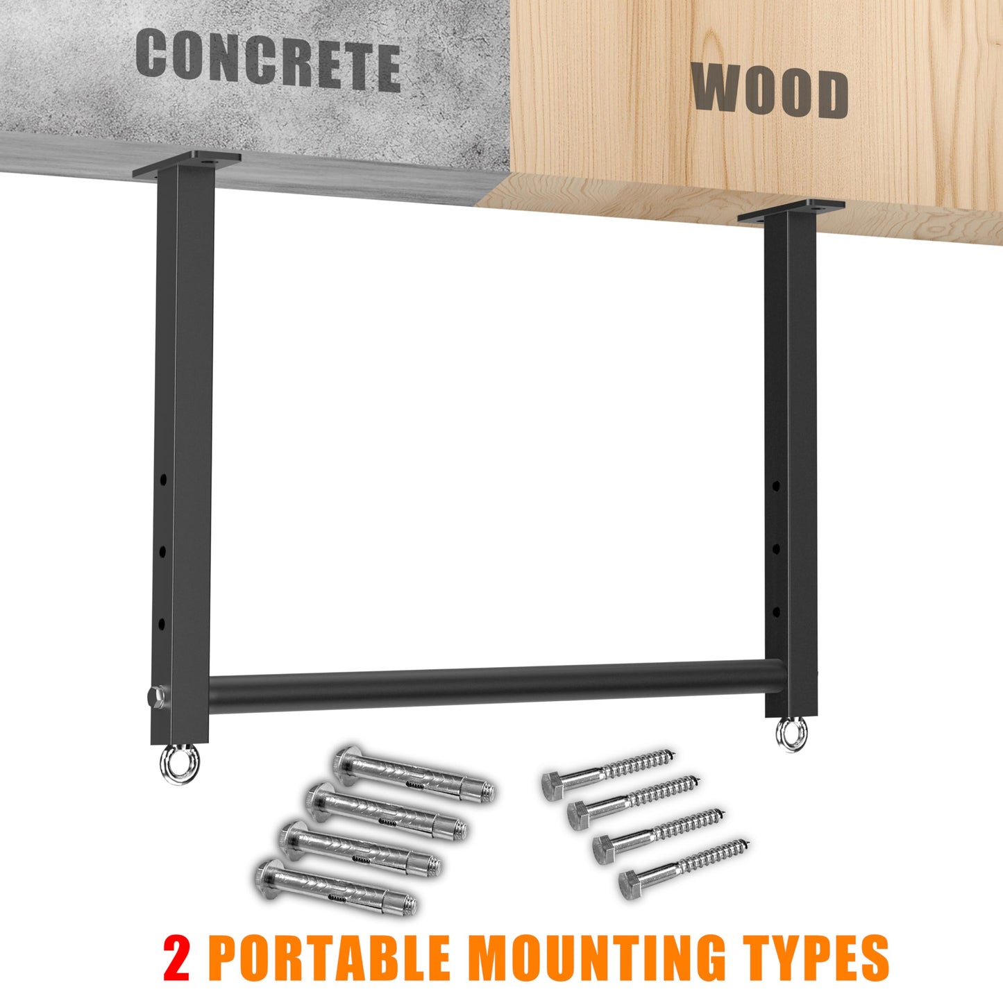 HWOOUSA Ceiling Mounted Pull Up Bar, 700 LBS Heavy Duty 4 Adjustable Pull Up Bar, 24" Rafter Pull Up Bars, Ceiling Joist for Garage/Gym/Basement with Comfortable Grip & Round Anchors