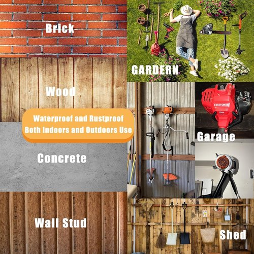 Juformin Weedeater Hanger - String Trimmer Rack for Garage Wall | 4 Durable Utility Hooks in Black
