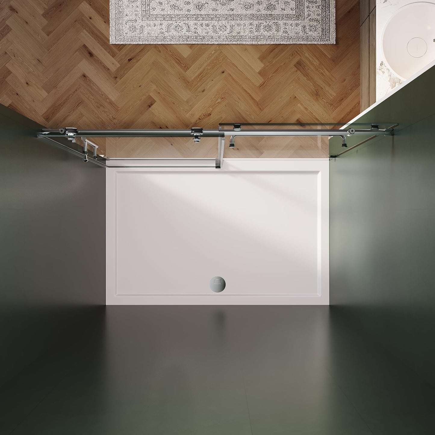 ELEGANT Frameless Sliding Shower Door 48" W x 76" H, Adjustable 44-48" Width, 5/16" (8mm) Tempered Glass, Stainless Steel Towel Bar, Chrome Finish