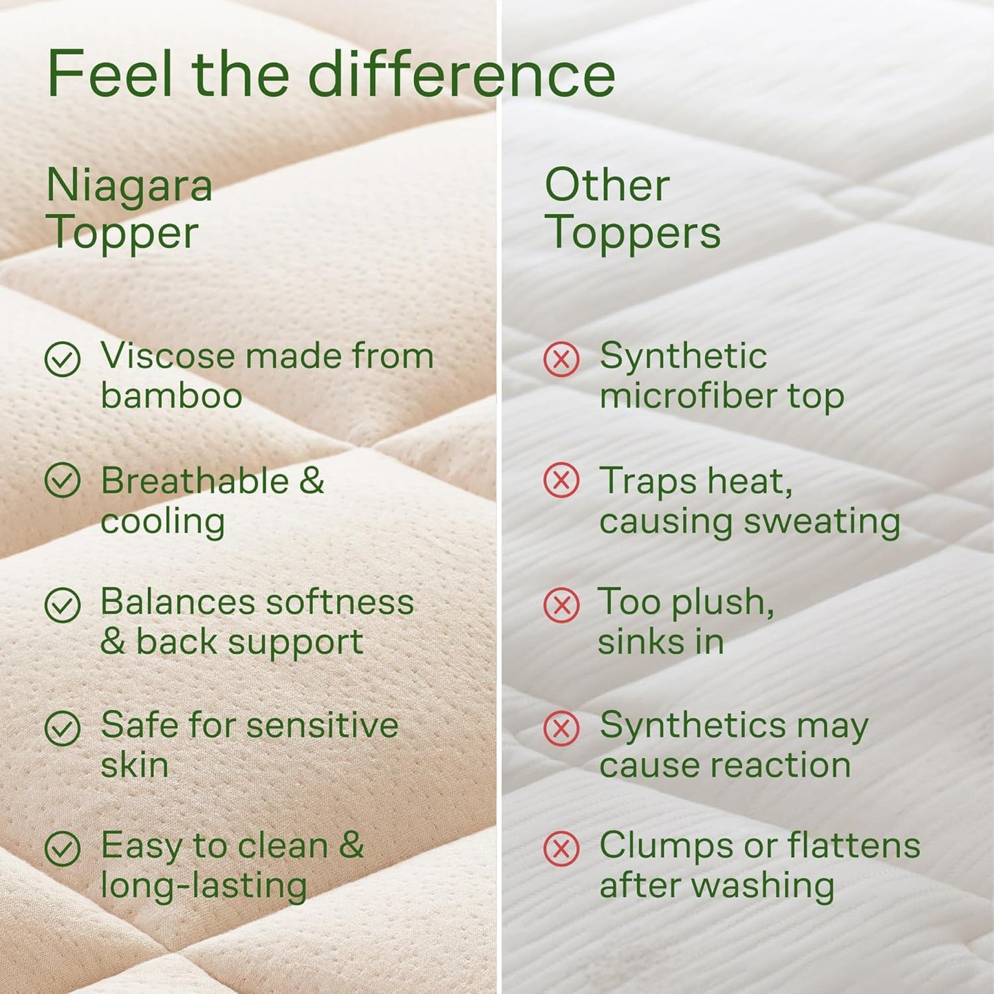 Skiennix Ultra Soft Queen Size Mattress Topper - Bamboo Viscose Pillow Top for Full Body Support - Naturally Cooling, Beige