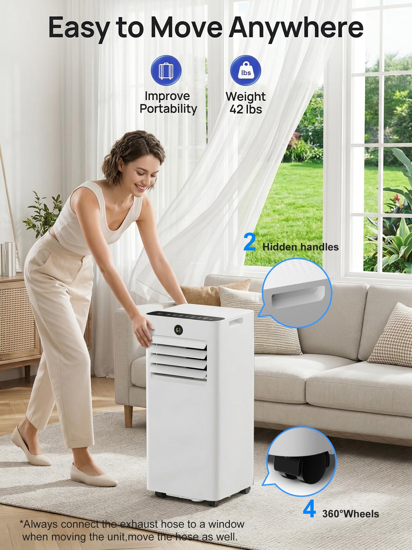 MEPTY 8000BTU Portable Air Conditioners, Portable AC Unit with Dehumidifier, Sleep Mode, 24H Timer, Cools Room up to 350 sq.ft, Room Air Conditioners with Auto-evaporation System for Bedroom