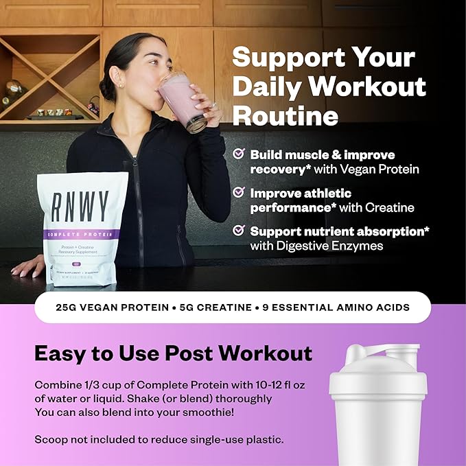 RNWY 25g Acai Protein + 5g Creatine Powder, Vegan Plant-Based Protein with Digestive Enzymes to Build & Recover, 21 Servings