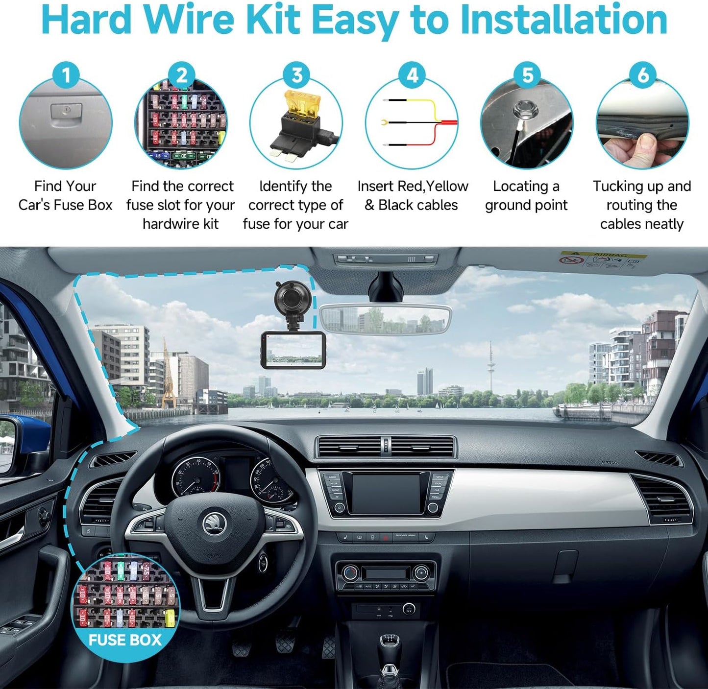 ssontong 3-Lead 12V-24V 5V 13ft Dash Cam Hardwire Kit, Acc Hardwire Kit for Dash Camera Type C Hard Wire Kit to USB-C