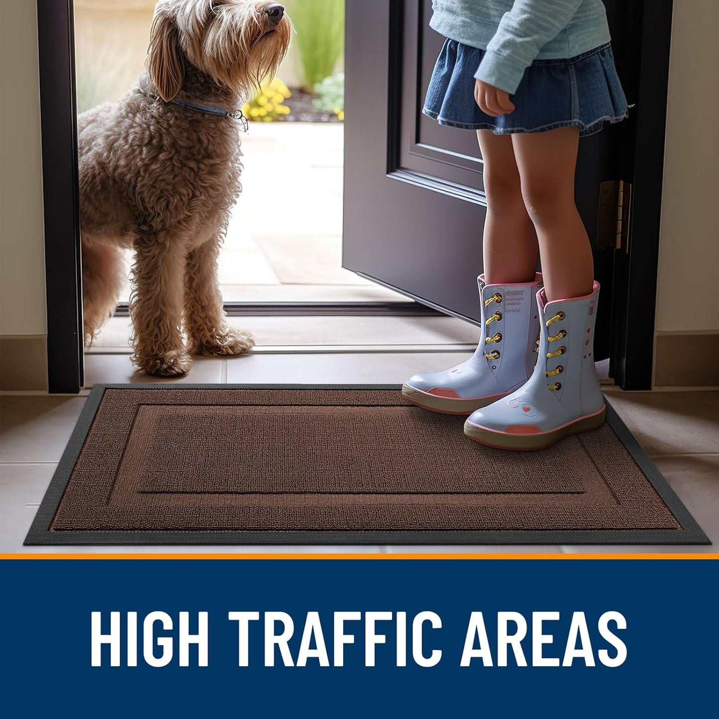 OLANLY Waterproof Front Door Mat - All-Season Indoor/Outdoor Doormat | Sturdy Natural Rubber, 33x21, Chocolate Brown
