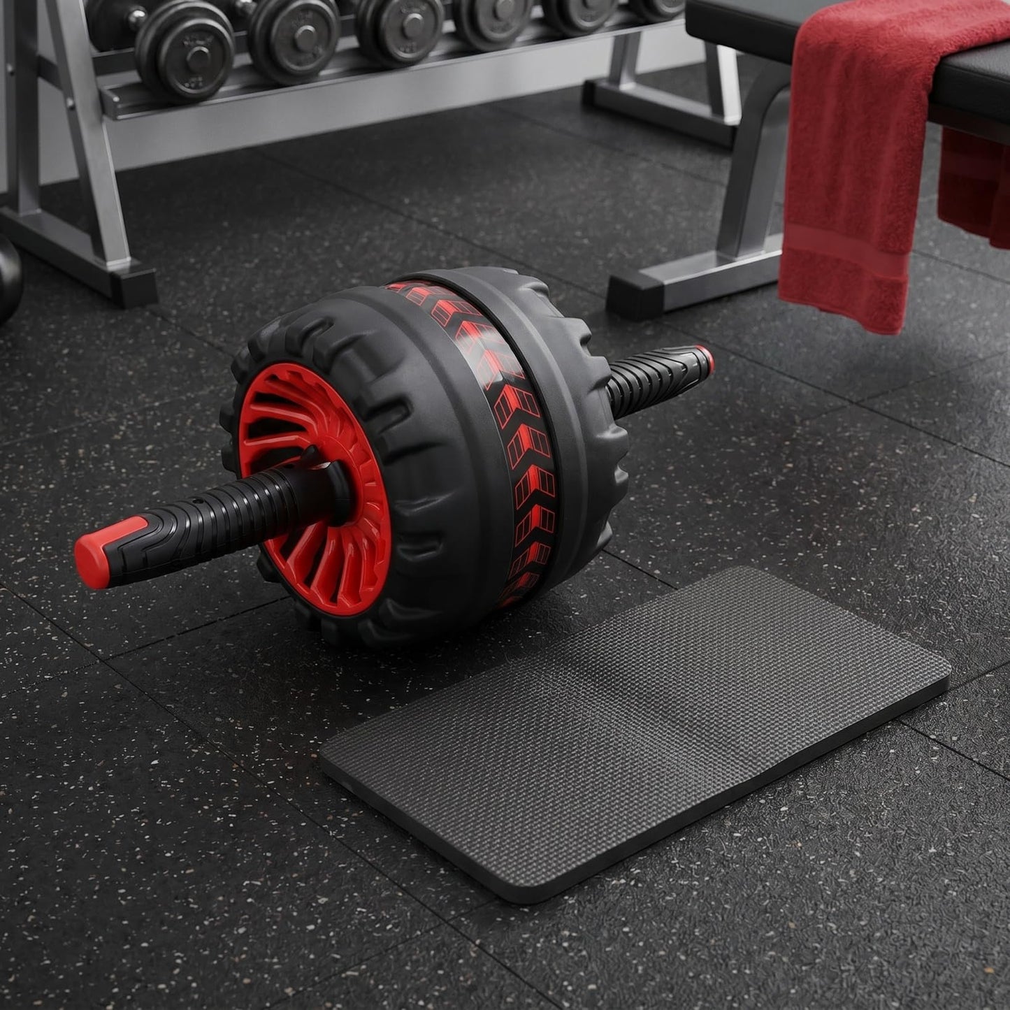 Automatic Rebound Ab Roller Wheel, Strength Training Abdominal Exercise Roller with Black Knee Pad for Home Gym Workout