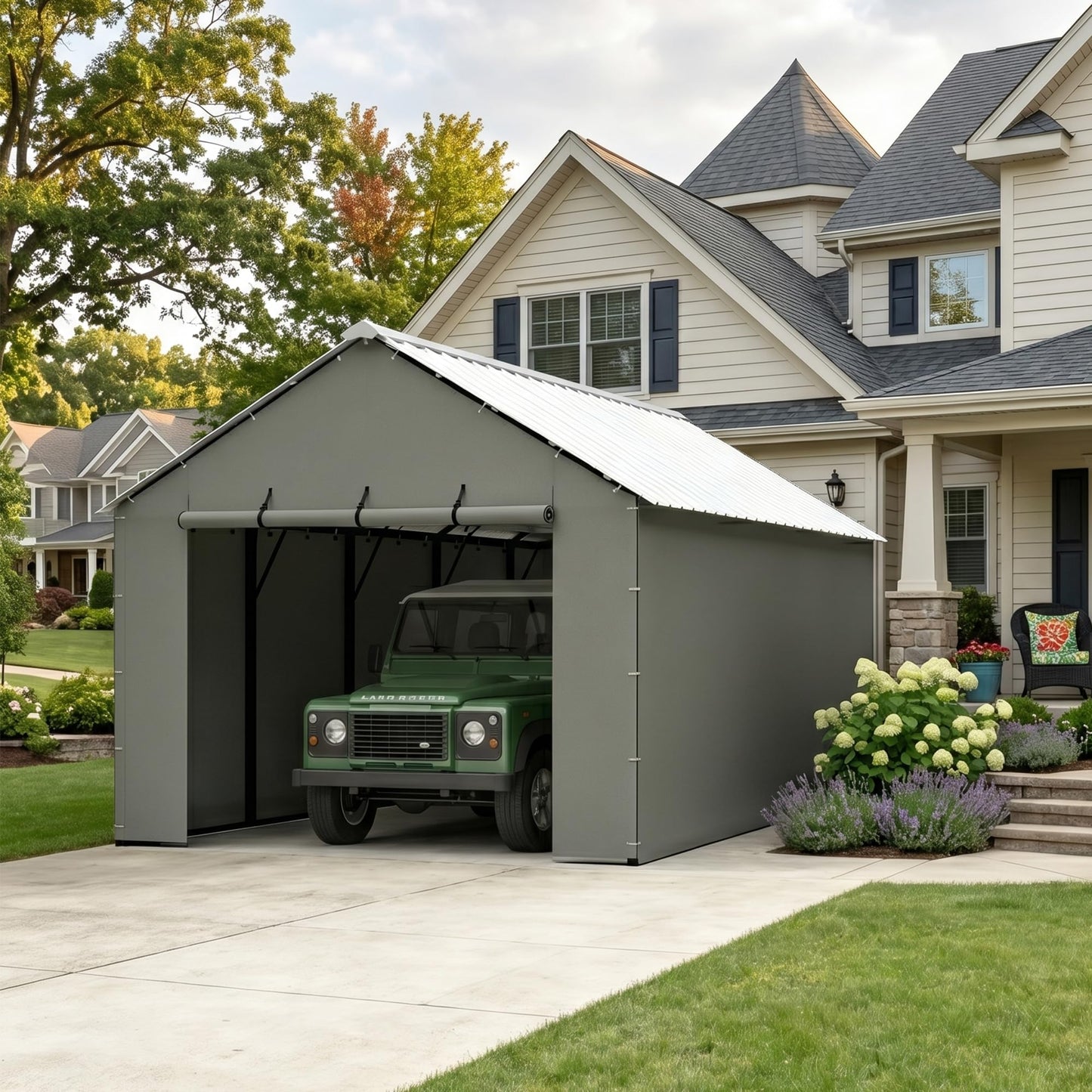 ELUZENE Metal Carport Zipper Door Heavy Duty for 12x20 Metal Carport, Waterproof & UV Protected, Easy Assembly with Ball Bungees, Grey (Door Panel Only, 1 Pack)