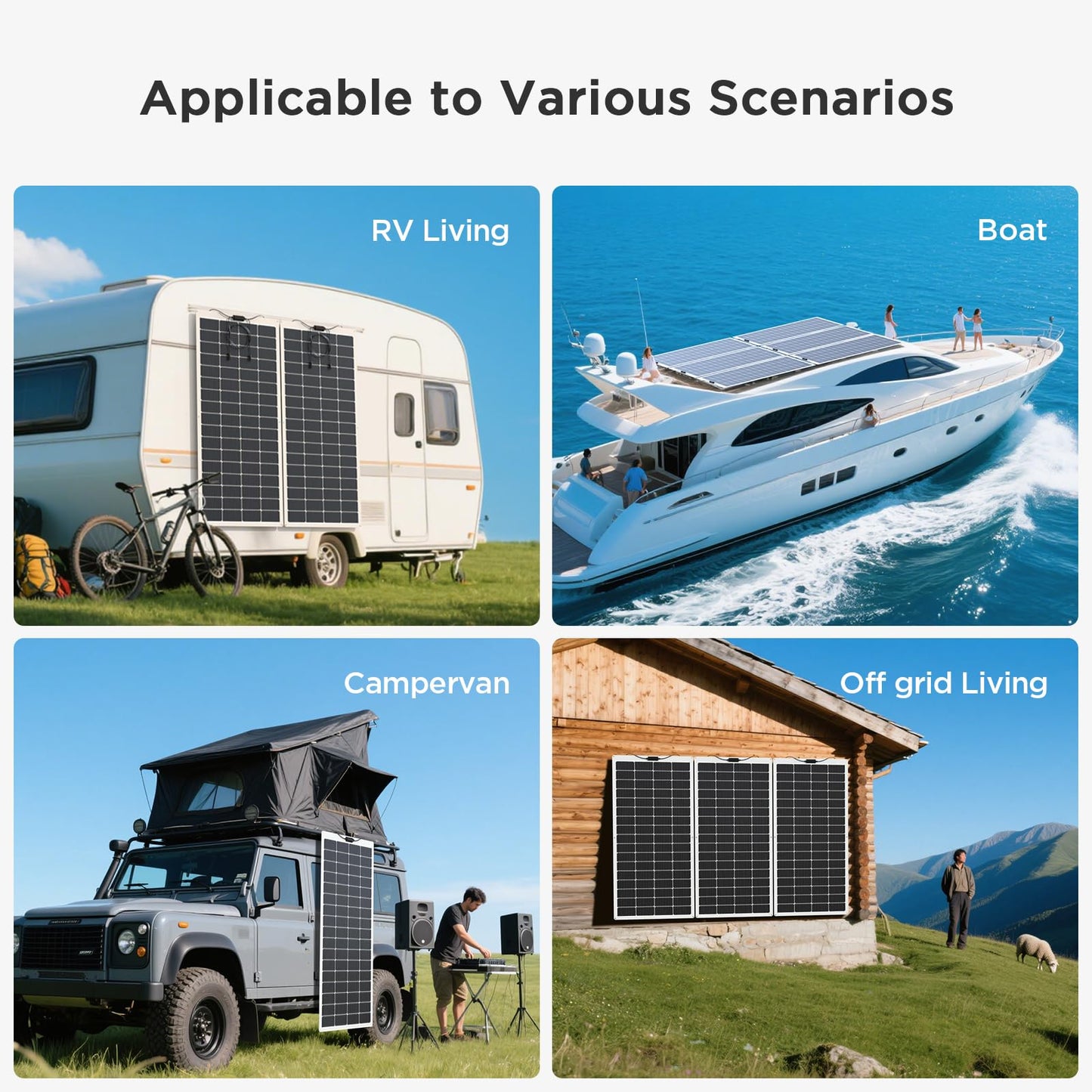 Callsun 400W Flexible Solar Panel Set (2x200W), Cool-Running White Design, Premium ETFE Solar Array, Weatherproof Power Solution for Catamaran, Large RV, and Shed