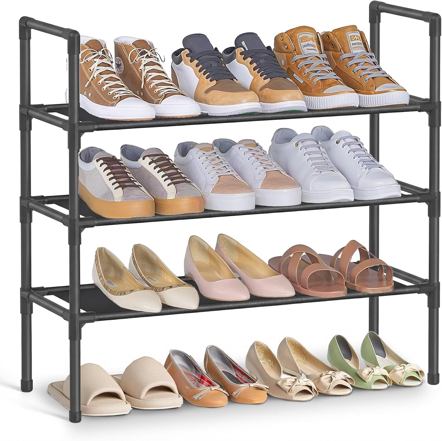 SONGMICS 3-Tier Shoe Rack - Slim Space-Saving Storage for Hallway Closet - Metal Frame, Black