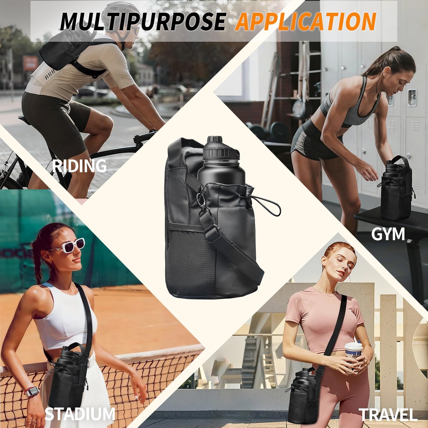 seektik Magnetic Gym Bag for Women and Men, Magnetic Water Bottle Holder with Strap and Phone Pocket (Black)