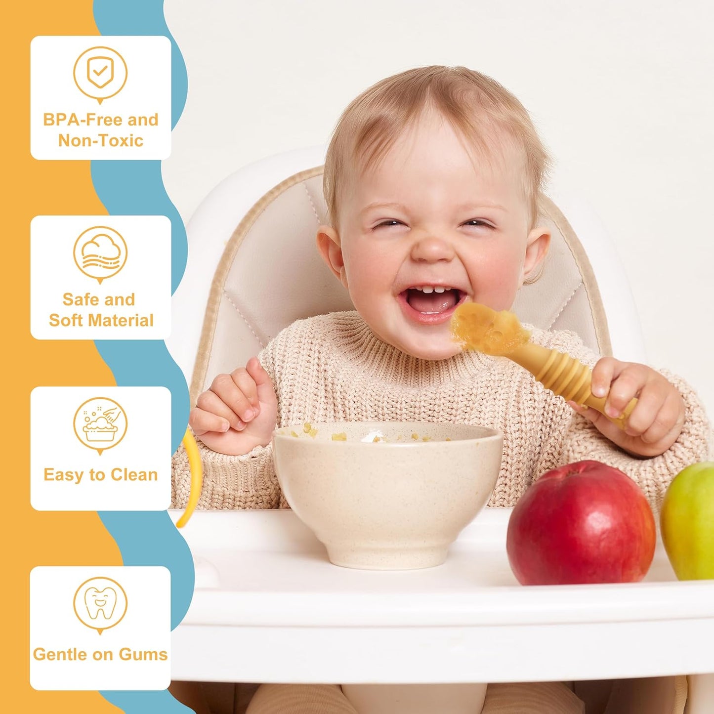 Skiennix Baby Led Weaning Utensils - 8 Pcs Silicone Self-Feeding Spoons for 6+ Months - Multicolor