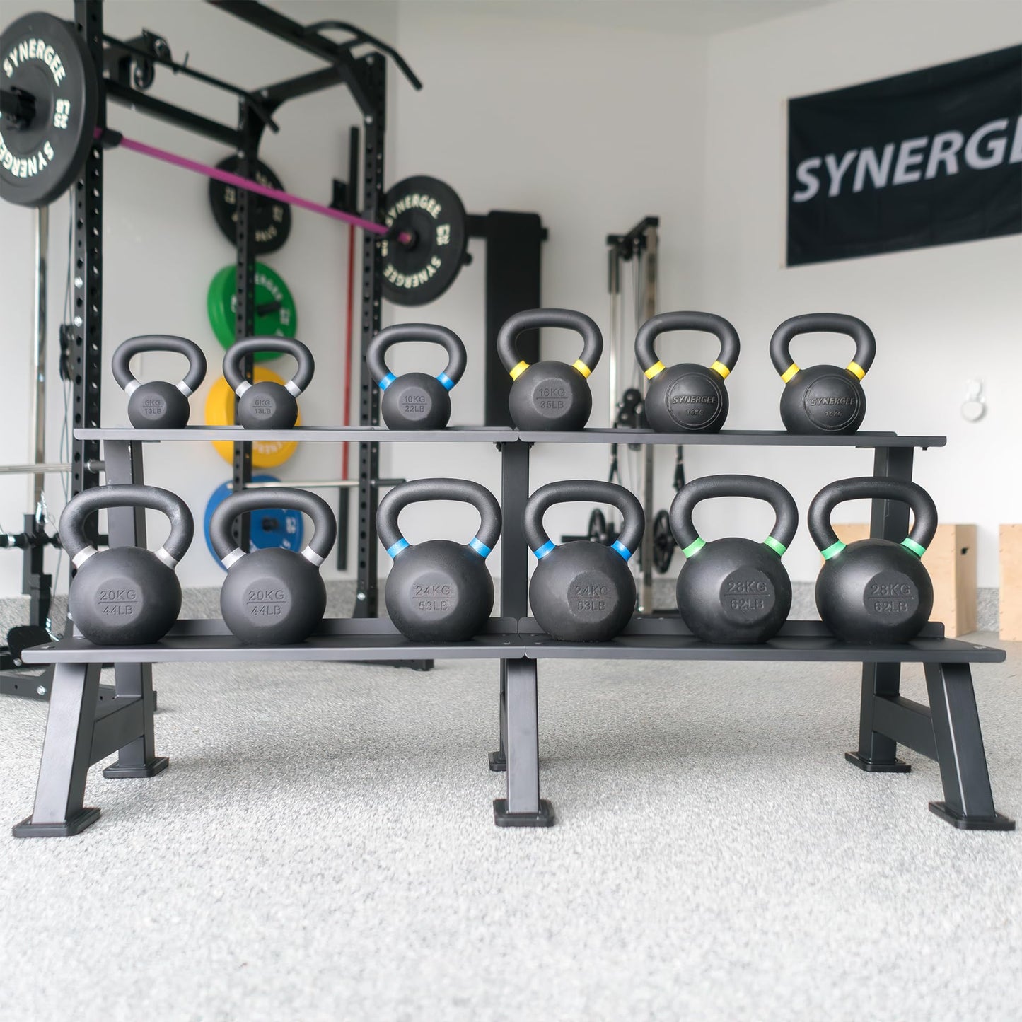 Synergee Kettlebell Storage Rack - Gym Storage Rack for Fitness Equipment Organization - 2-Tier Shelf for Holding Synergee Kettlebell Set