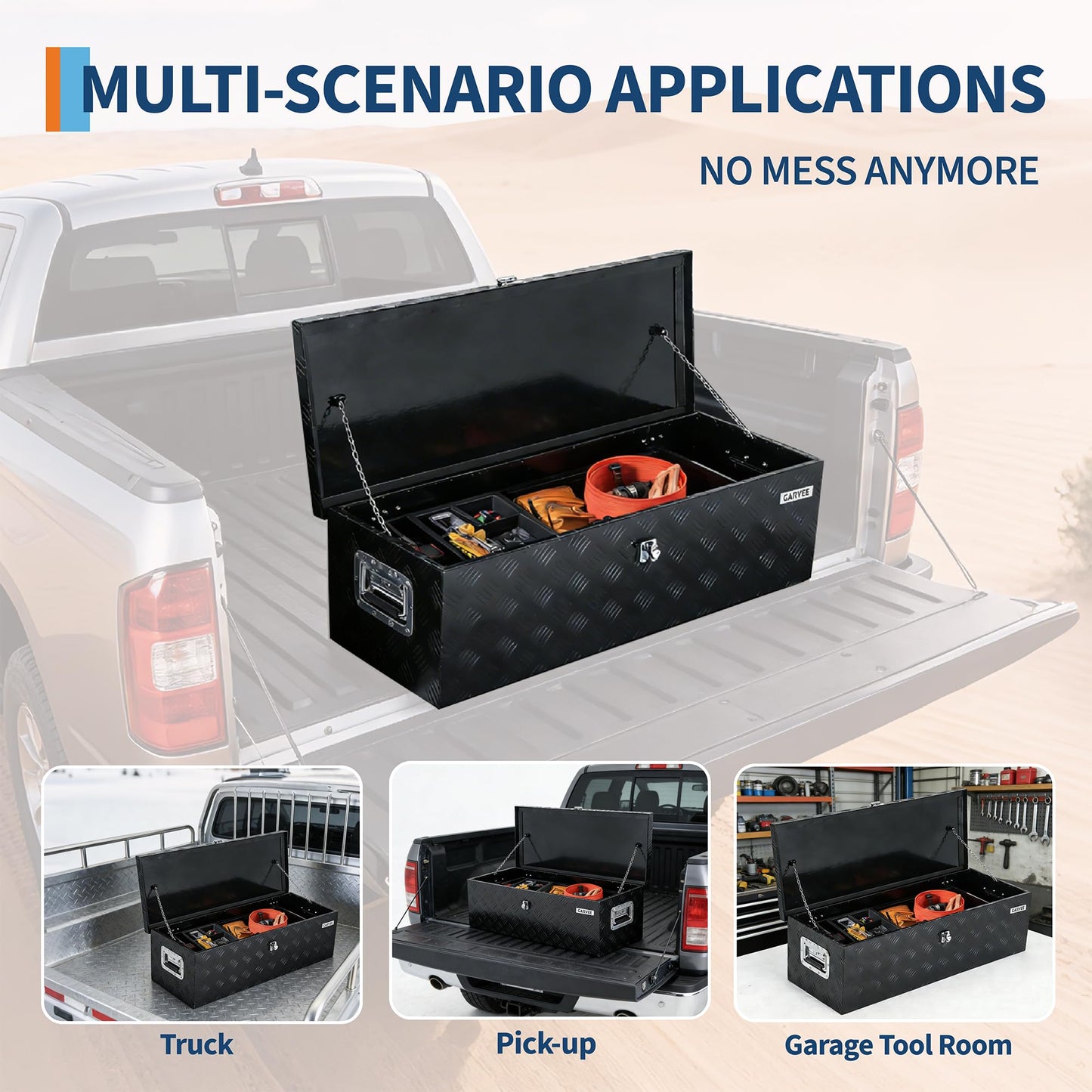 EliteEdge Heavy Duty Aluminum Truck Bed Tool Box with Lock, Diamond Plate Tool Chest Storage Organizer with Side Handles for Pickup Trucks, RV, Trailers, Black, 39 x 13 x 10 Inches