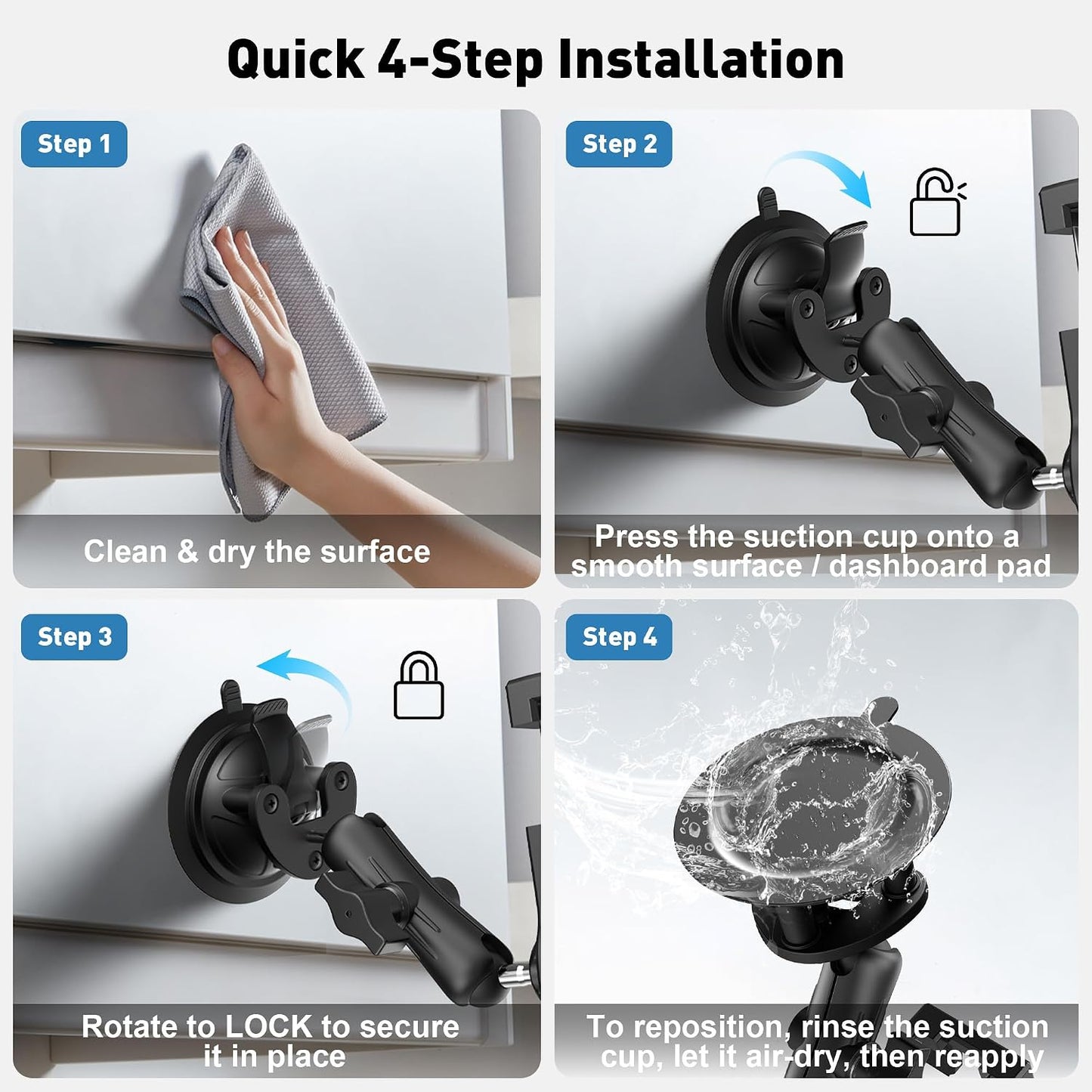 Keuvirya 4.7-12.9" 12.9 360 Heavy Duty Aluminum iPad Suction Mount for Truck Car, Anti-Shake Dashboard Windshield