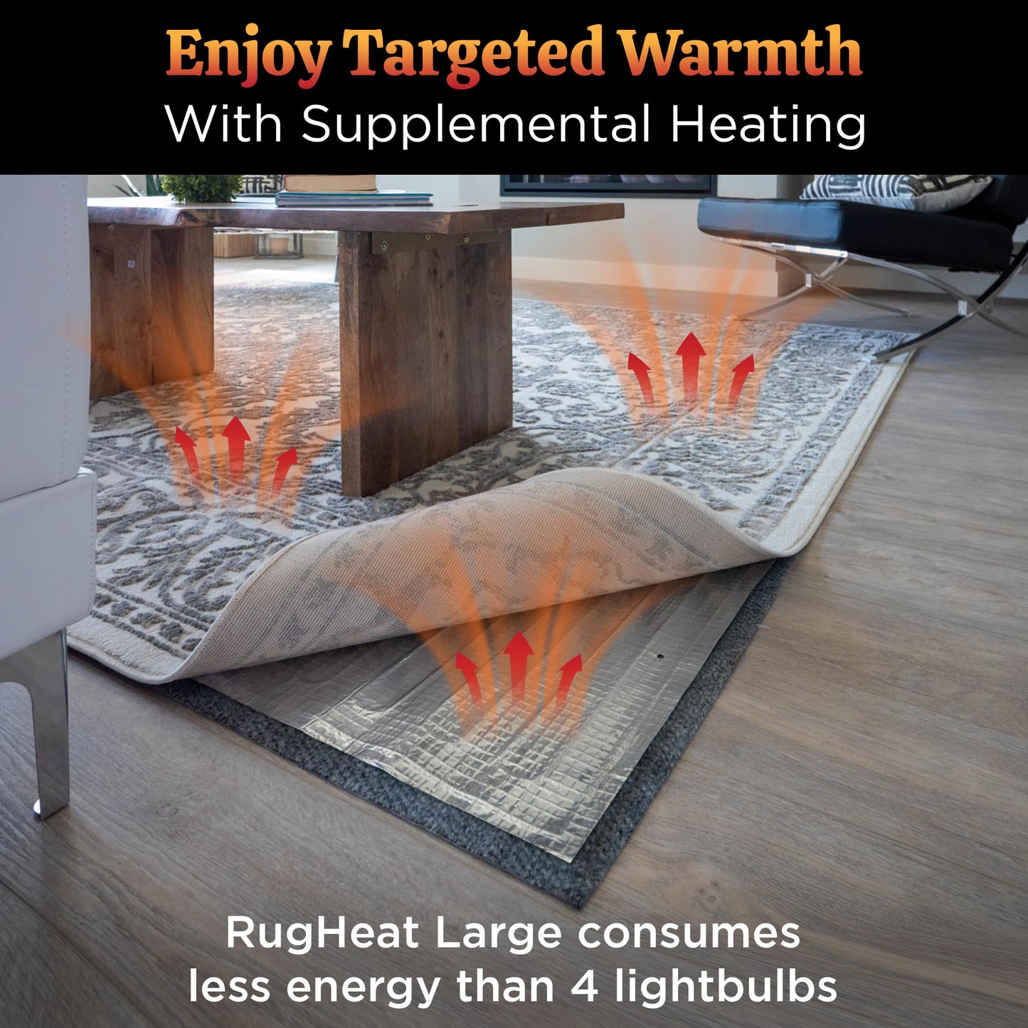 RugHeat Portable Heated Floor Mat, Medium (34x58 inches) Fits Under a 3' x 5' Rug - Under-Rug Pad for Heated Rug, Electric Radiant Floor Heater for Area Rugs, Heating Mat Under Office Desk or Table