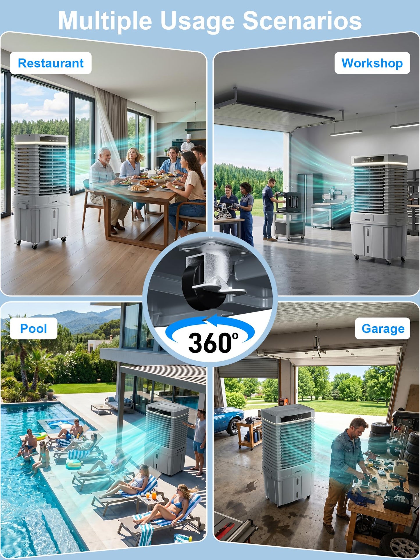 Uthfy 4000CFM Swamp Cooler for Large Room, 41” Evaporative Air Cooler with 13.5Gal Detachable Water Tank, 12H Timer, Ambient Light, 120° Oscillation, Indoor & Outdoor Air Conditioner for Patio, Garage