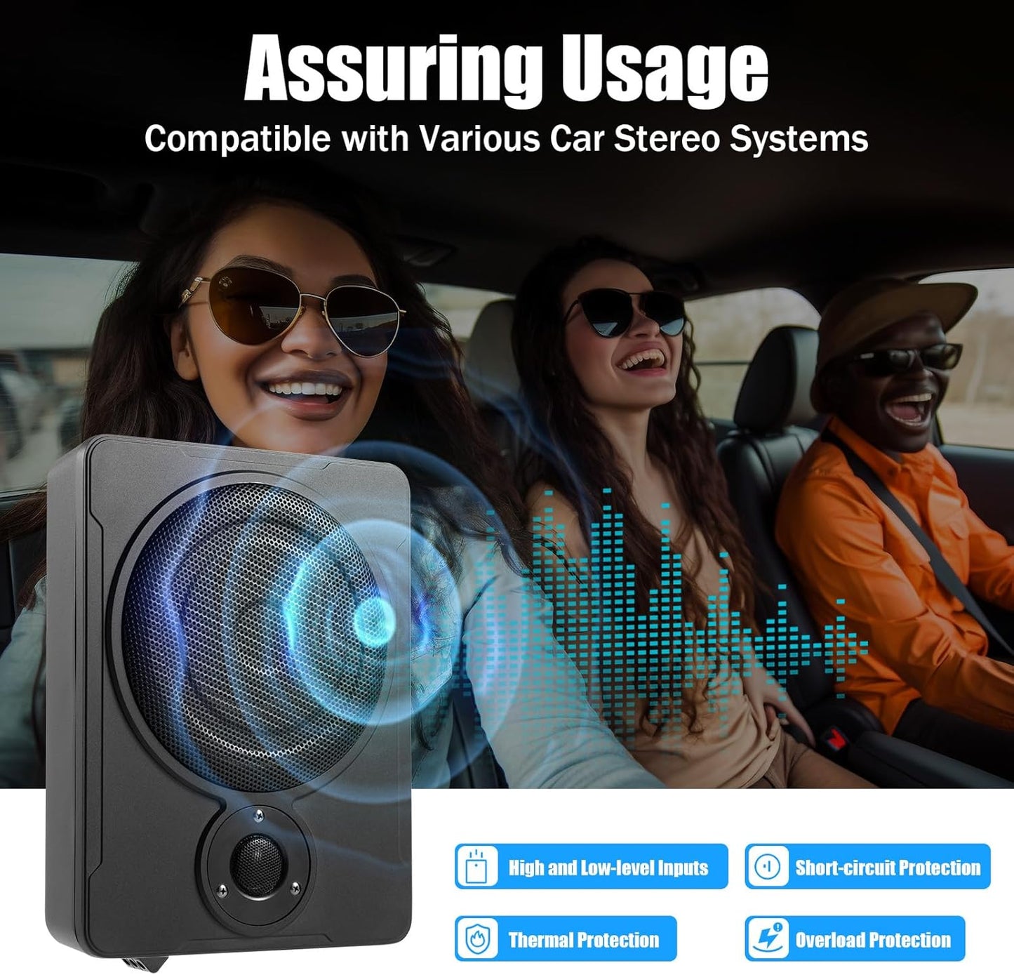 YUASDUU 8 600W in Car Slim Under-Seat Powered Subwoofer, Highly Active Speakers and Power Amplifier Subwoofer for Car